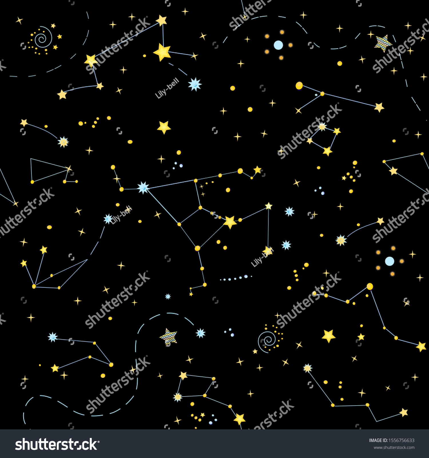 Endless Texture Night Sky Constellations Zodiacs Stock Vector (Royalty ...