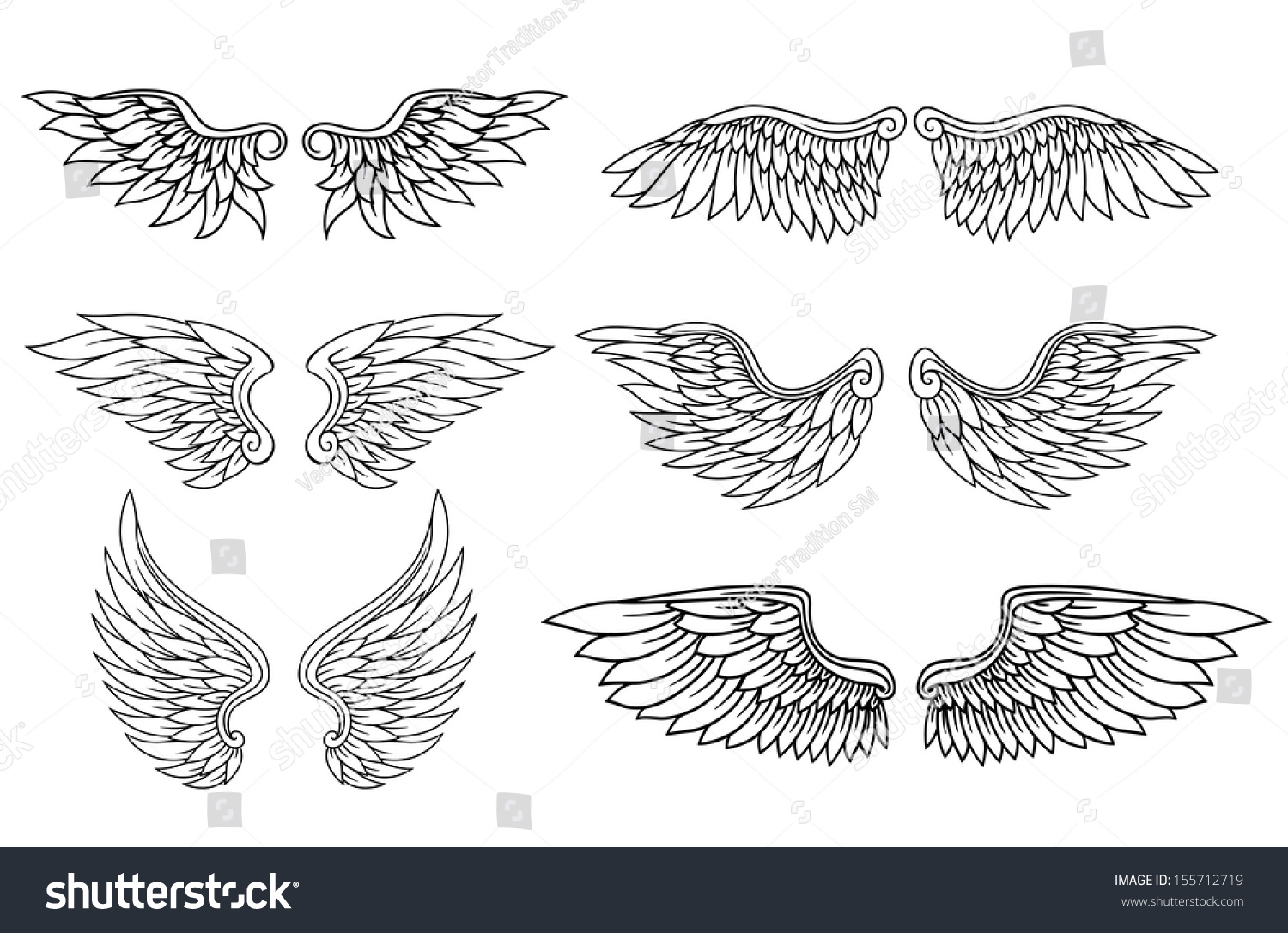 Set Eagle Angel Wings Heraldry Tattoo Stock Vector (Royalty Free ...