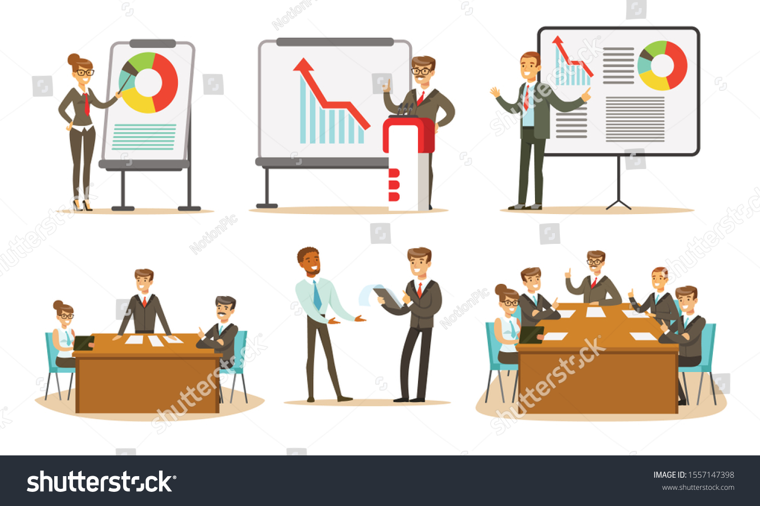 People Presentation Show Different Graphs Vector Stock Vector (Royalty ...