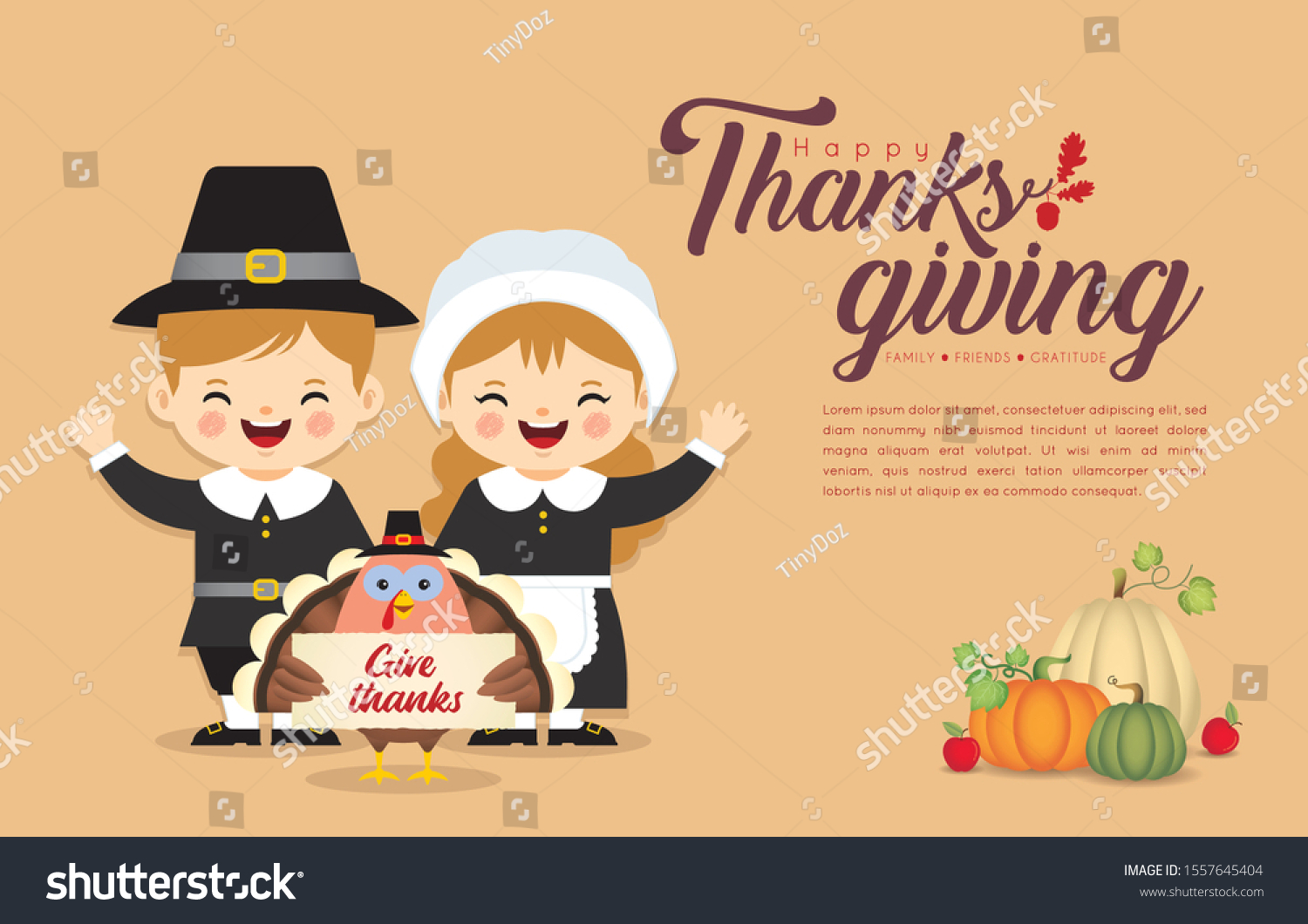 Thanksgiving Template Copy Space Cute Cartoon Stock Vector Royalty Free Shutterstock