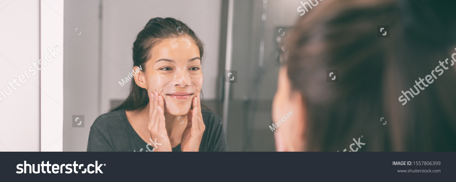 Face Wash Young Asian Woman Applying Stock Photo 1557806399 | Shutterstock