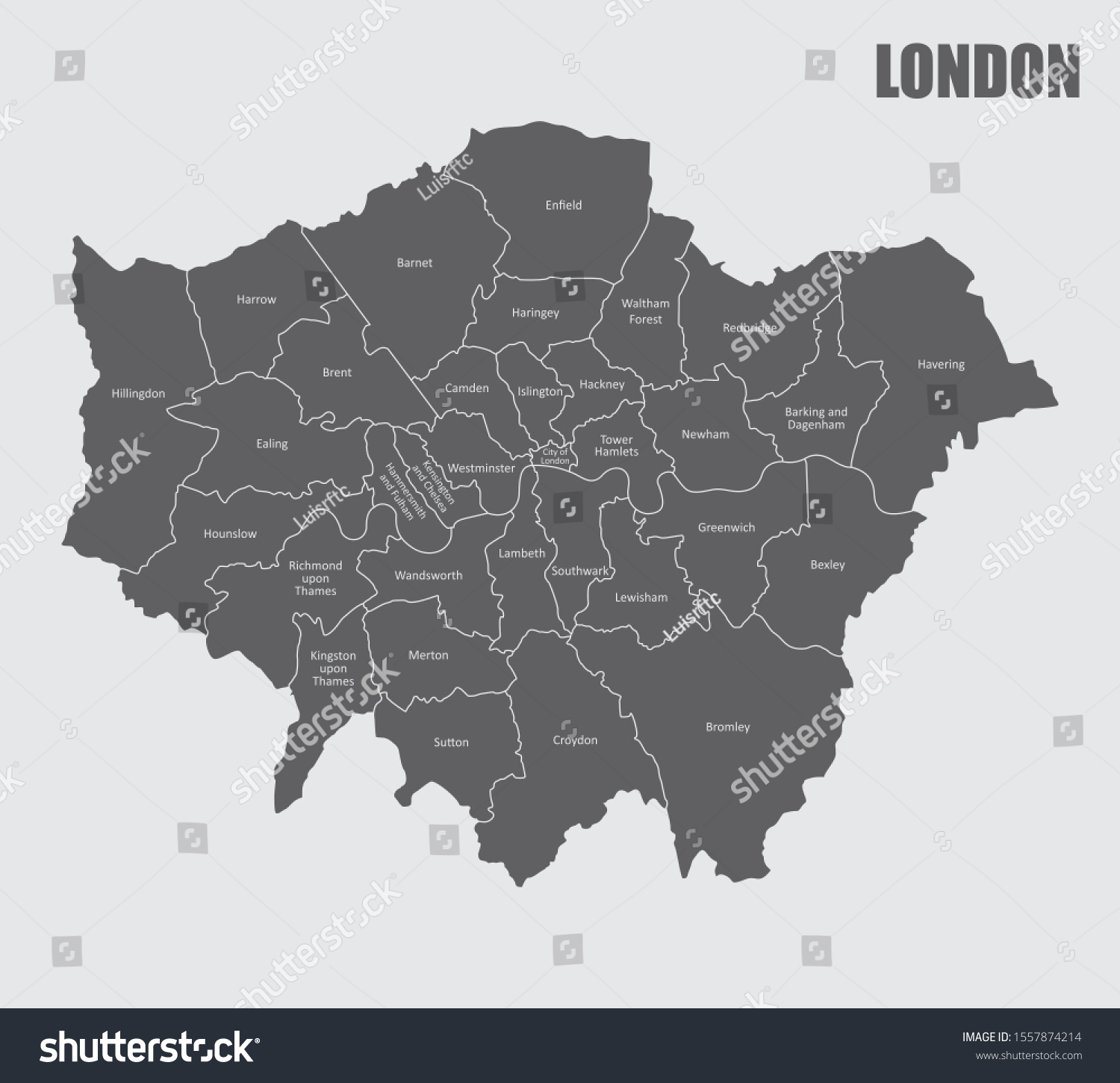 London Map Divided Into Regions Labels Stock Illustration 1557874214 