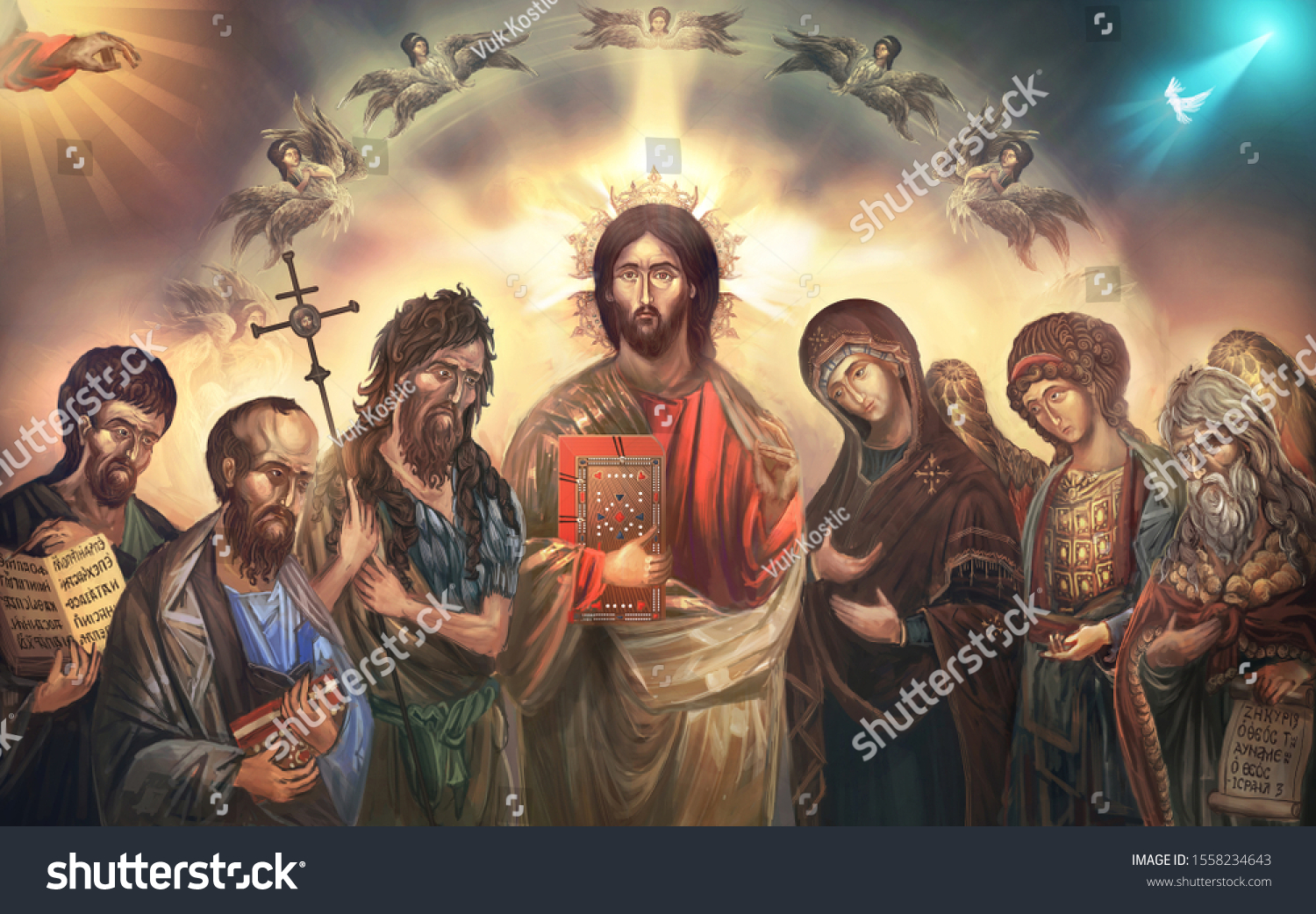 Jesus Christ Surrounded Saints Stock Illustration 1558234643 | Shutterstock