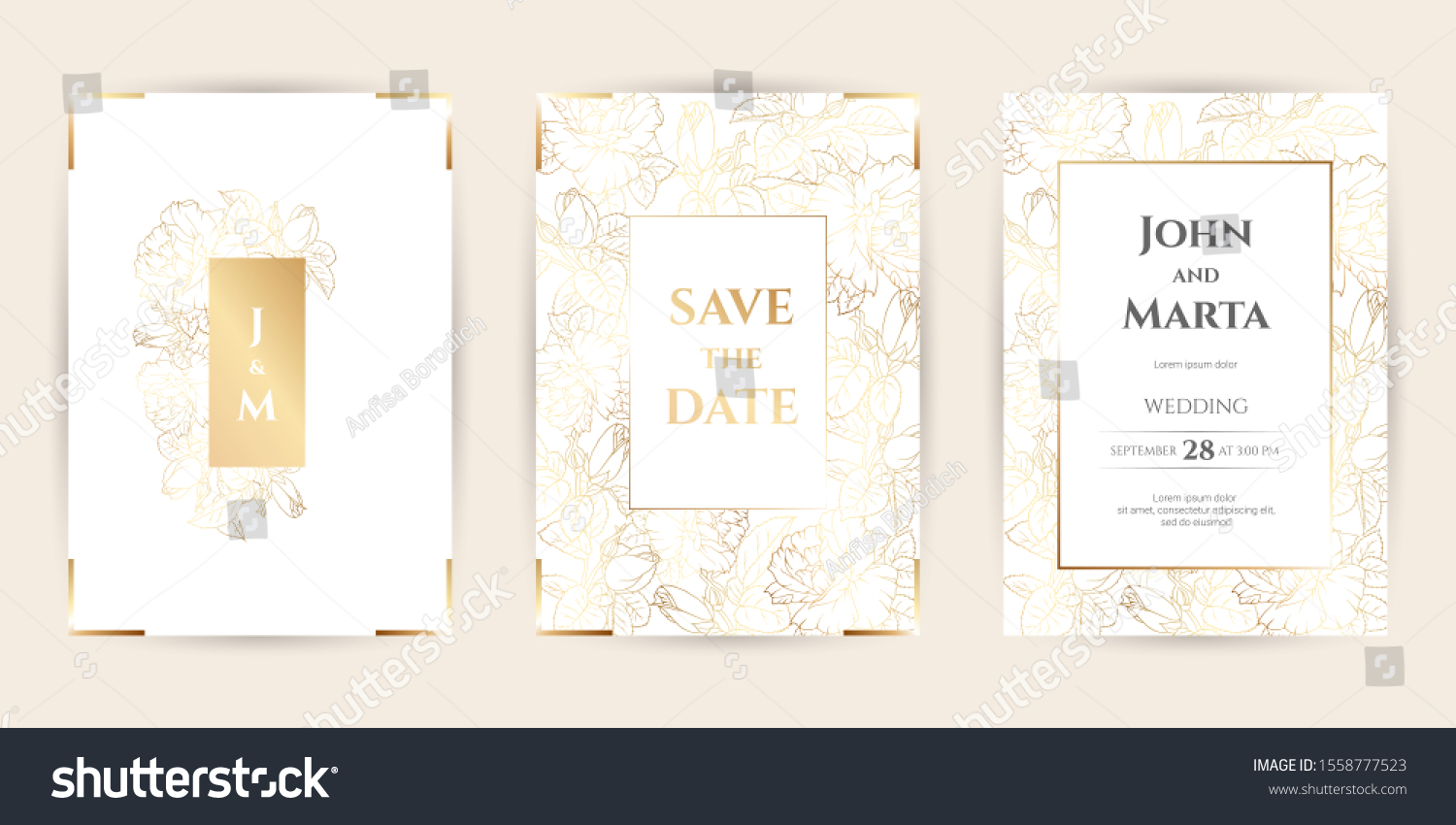 Wedding Invitation Gold Flowers Background Geometric Stock Vector ...