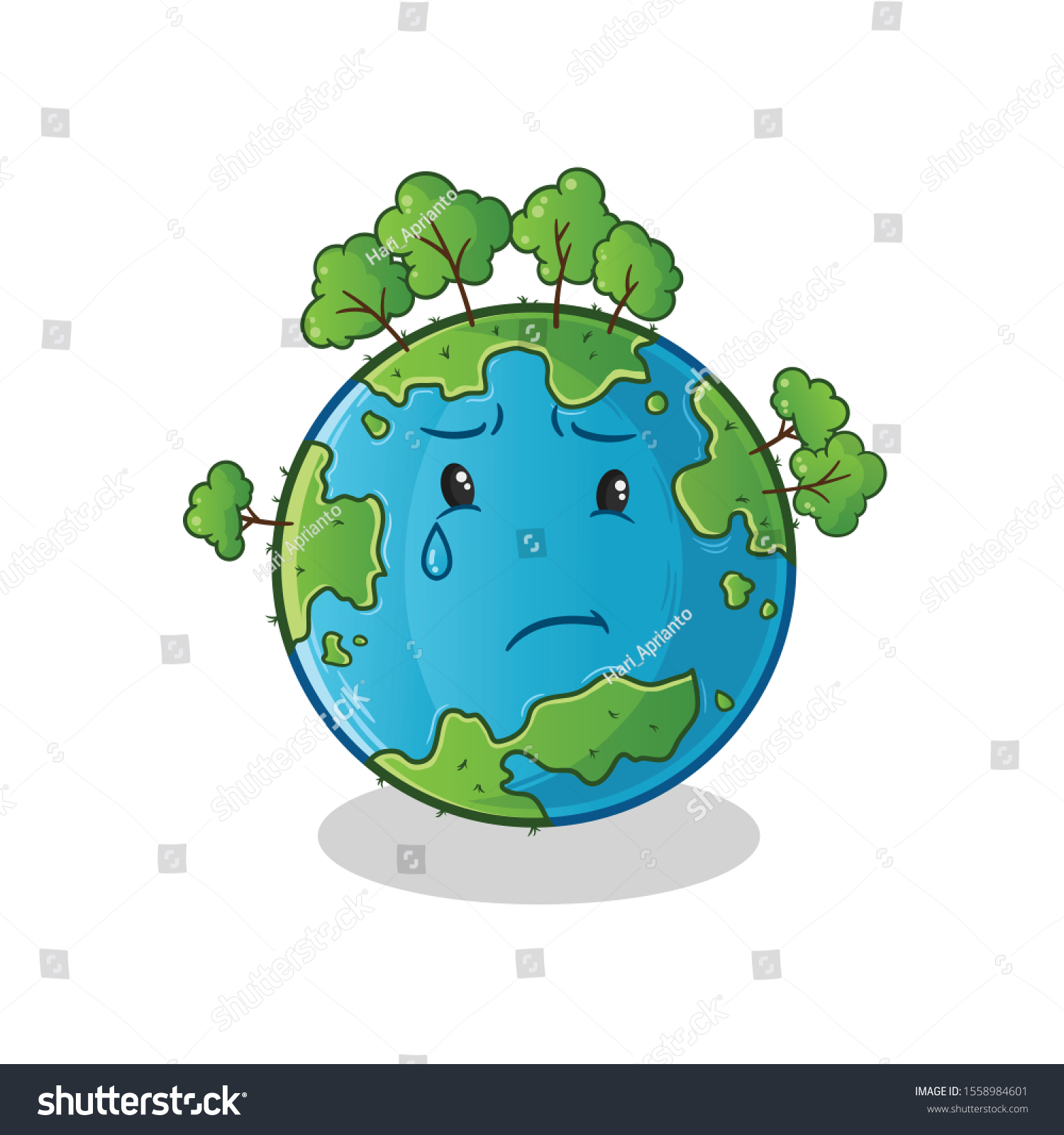 Earth Cute Chibi Sad Cartoon Mascot Stock Vector (Royalty Free ...