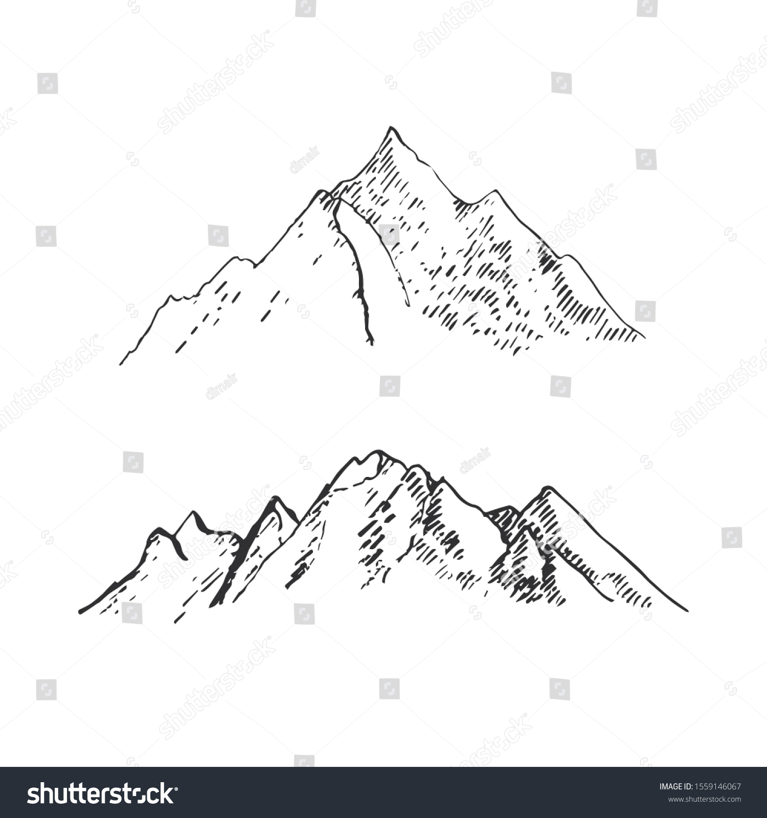 Mountains Set Hand Drawn Rocky Peaks Stock Vector (Royalty Free ...