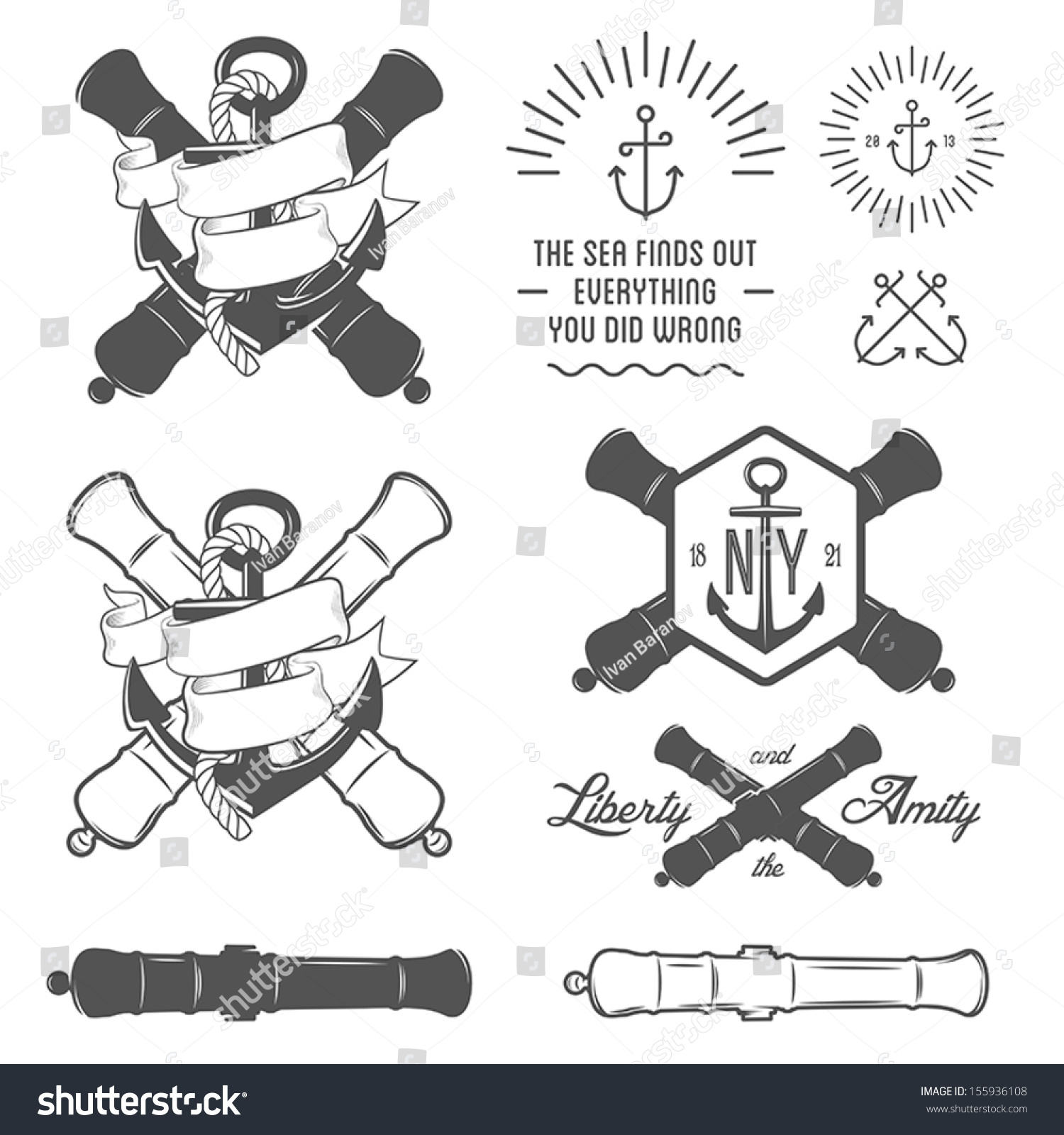 Set Vintage Nautical Labels Icons Design Stock Vector Royalty Free 155936108 Shutterstock 3691