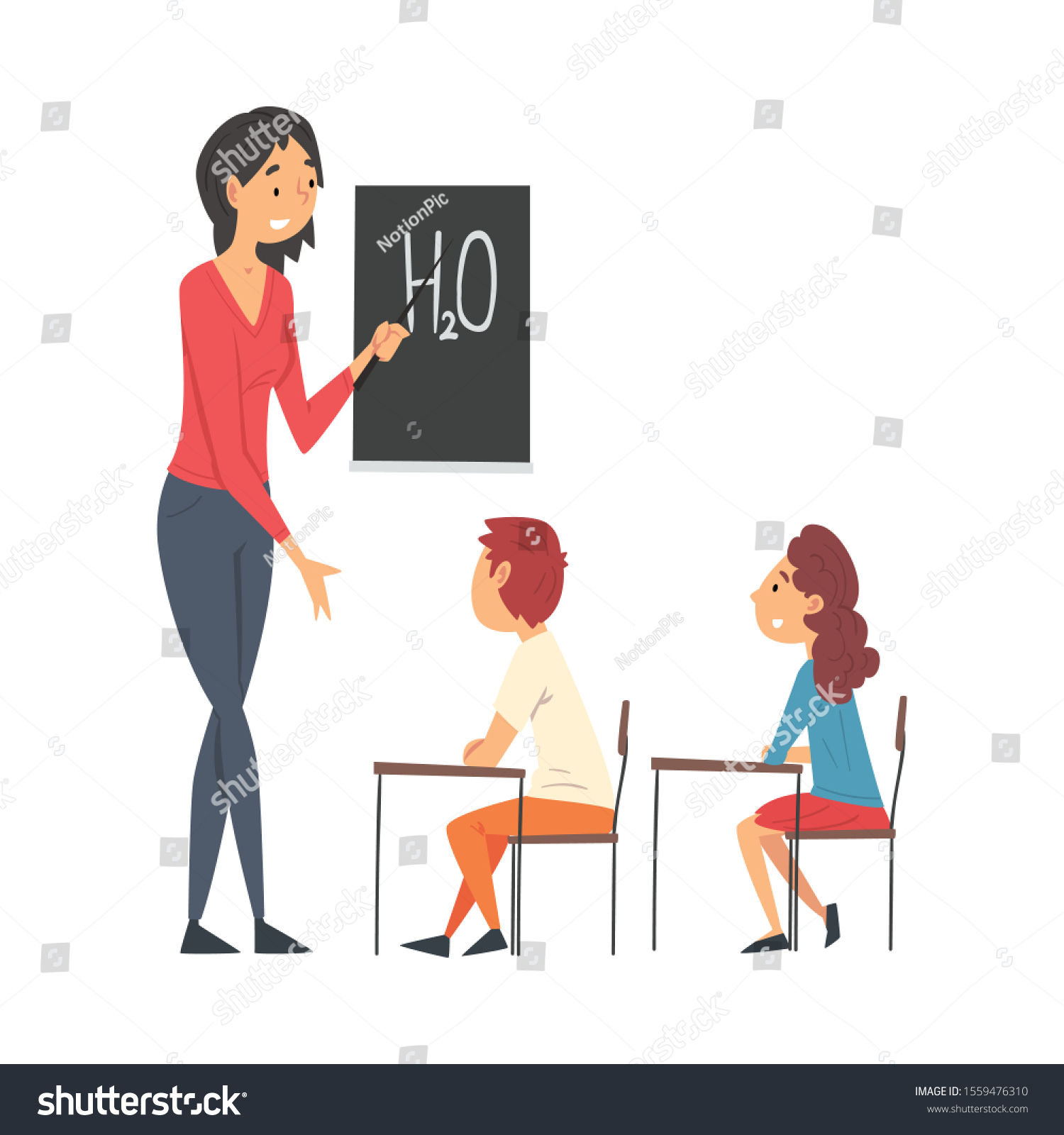 Female Teacher Teaching Students Classroom Chemistry Stock Vector 