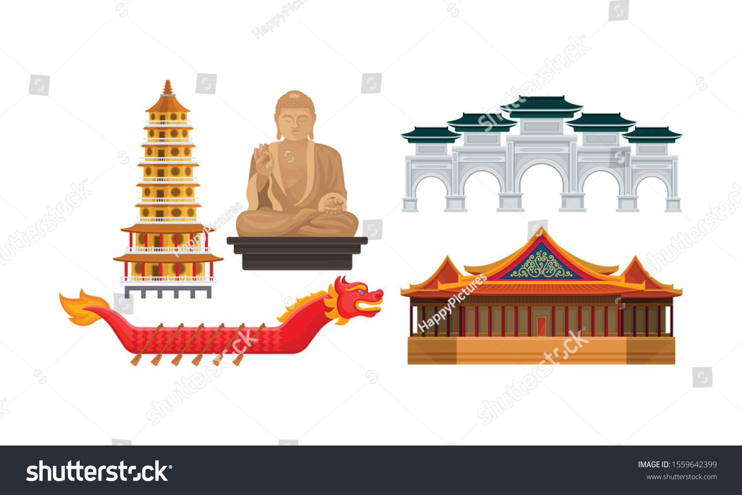 Traditional Chinese Architecture Culture Attractions Vector Stock 