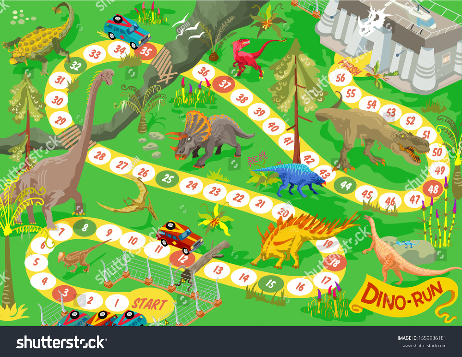 Board Game Dinosaurs Escape Adventure Dino Stock Vector Royalty Free 1559986181 Shutterstock 9356