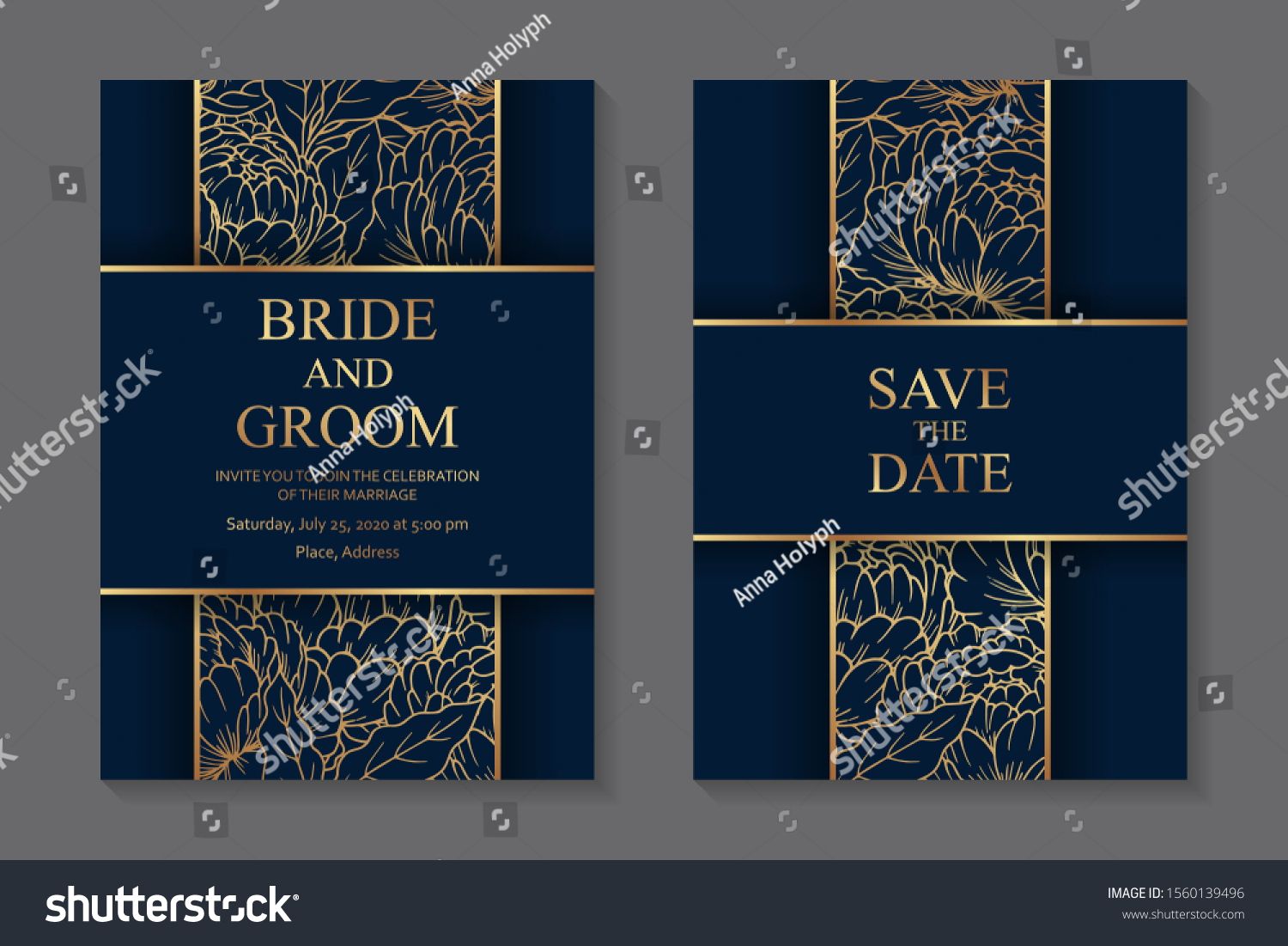 Set Modern Luxury Wedding Invitation Design Stock Vector (Royalty Free ...