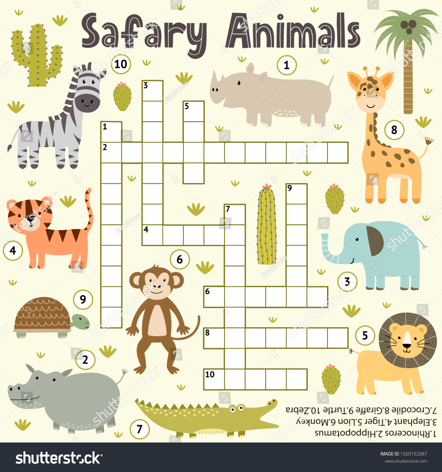 crossword kids cute safari animals word stock vector royalty free 1560152087 shutterstock