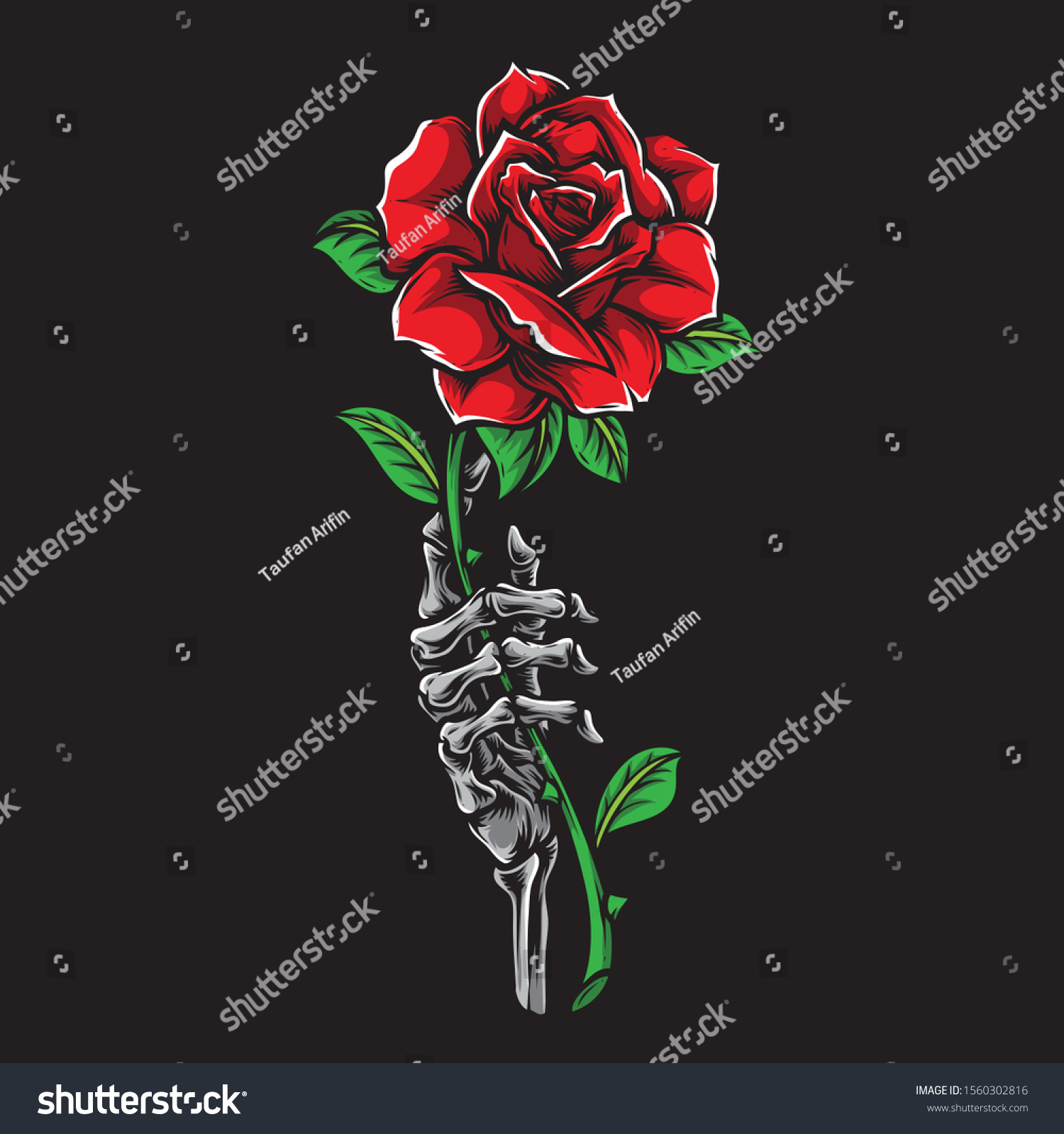 Hand Skeleton Holding Rose Vector Stock Vector (Royalty Free ...