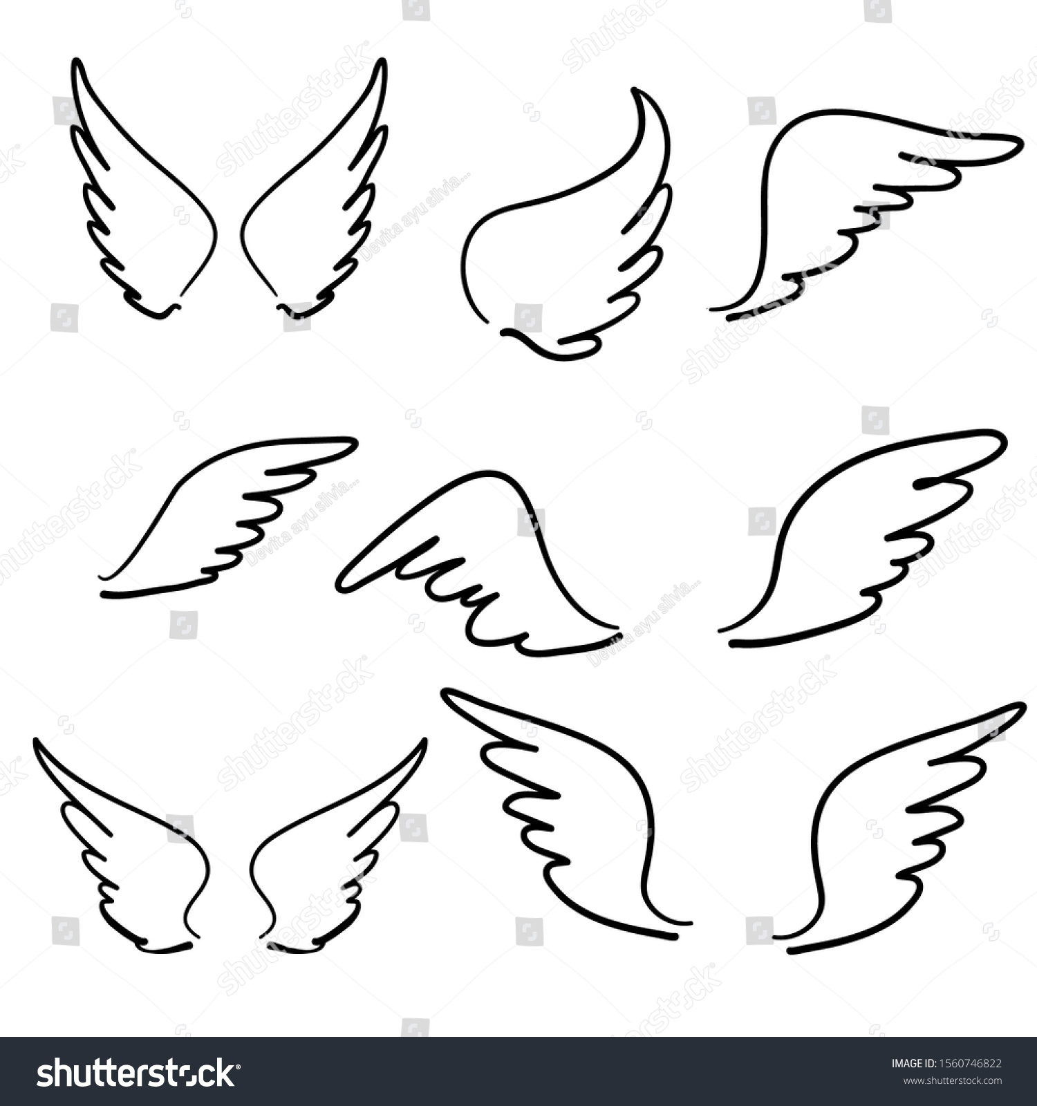 Doodle Hand Drawn Sketch Angel Wings Stock Vector Royalty Free 1560746822 Shutterstock