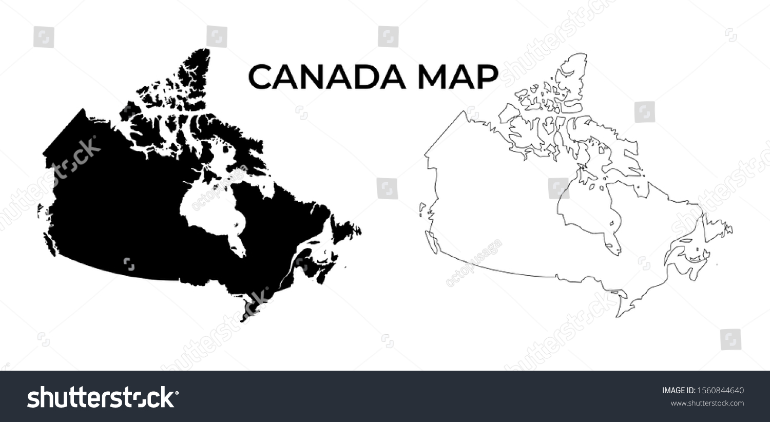 Canada Map Vector Black Silhouette Outline Stock Vector (Royalty Free ...