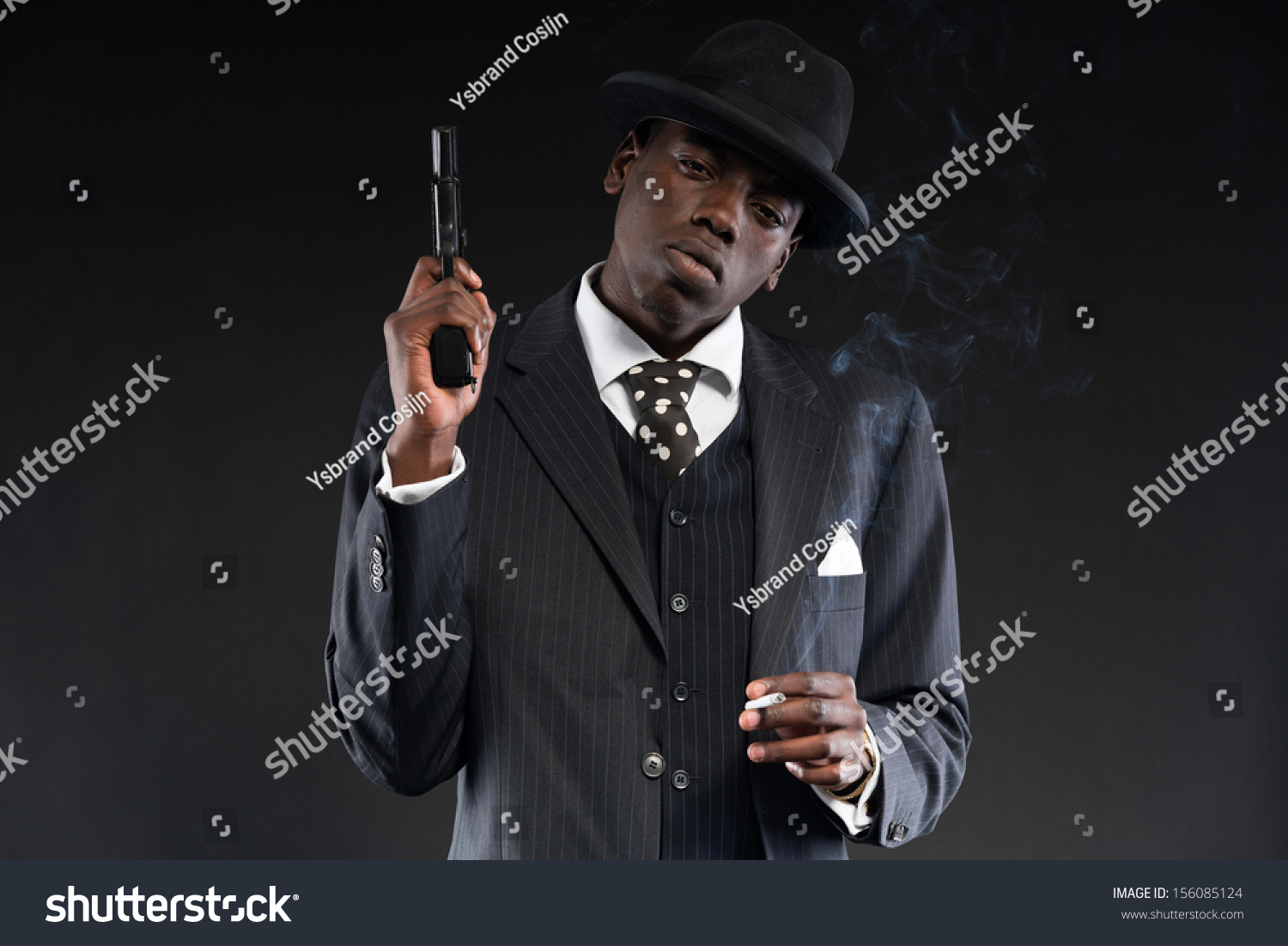 Retro African American Mafia Man Wearing Stock Photo 156085124 ...