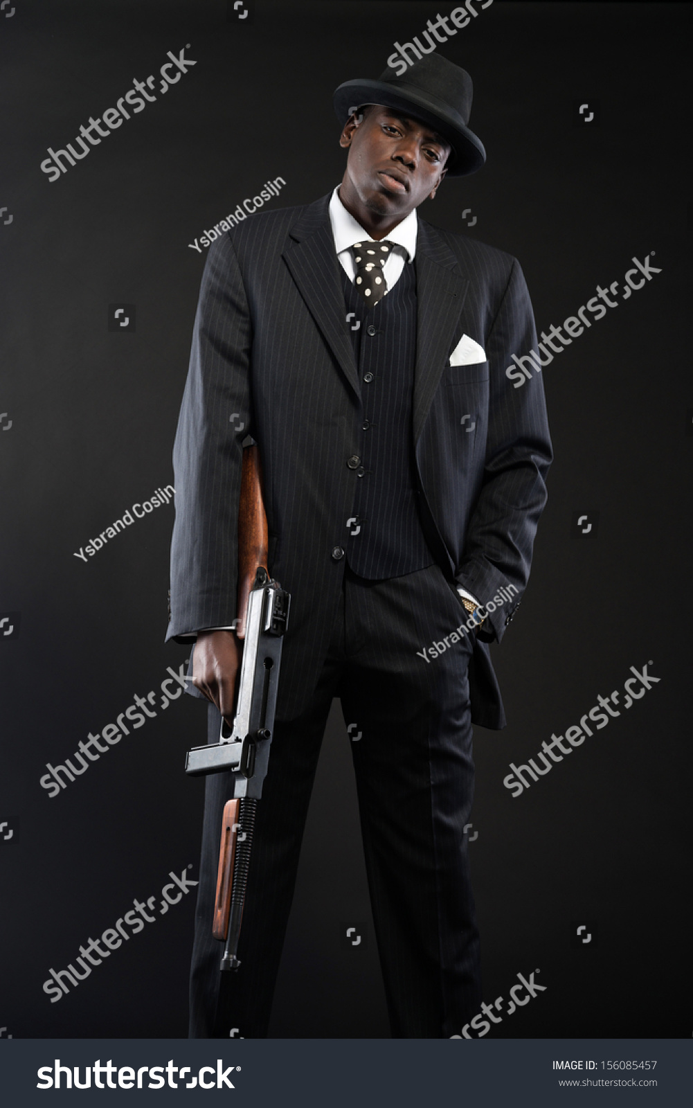 Retro African American Mafia Man Wearing Stock Photo 156085457 ...