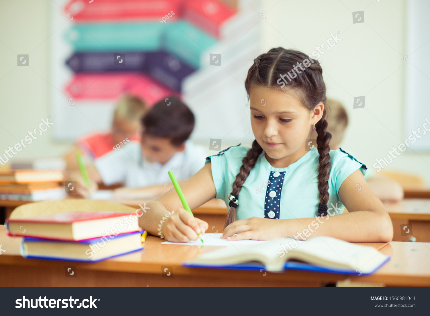 Happy Clever Children Learning Classroom Having Stock Photo 1560981044 ...