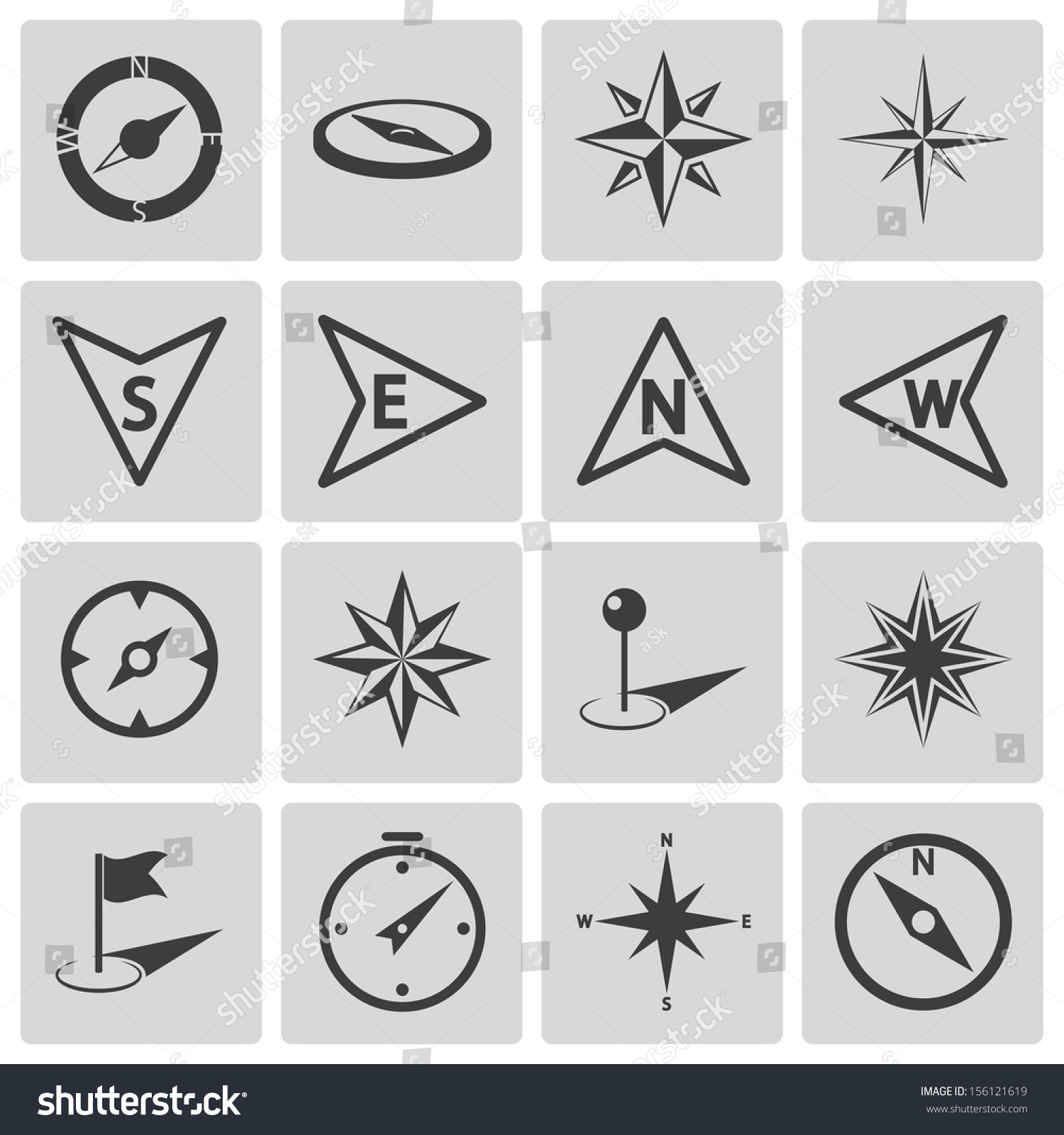 Vector Black Compass Icons Set Stock Vector (Royalty Free) 156121619 ...