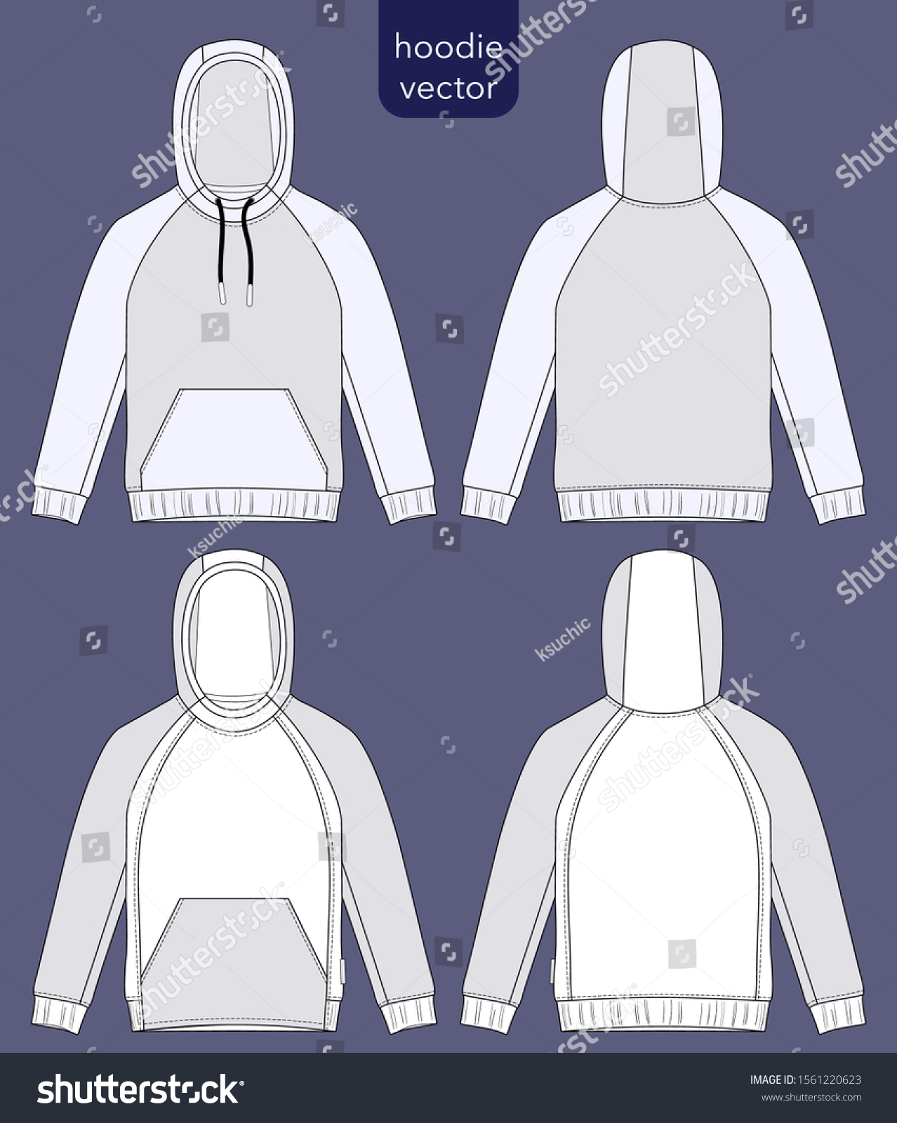 Hoodie Vector Mockup Template Front Back Stock Vector (Royalty Free ...