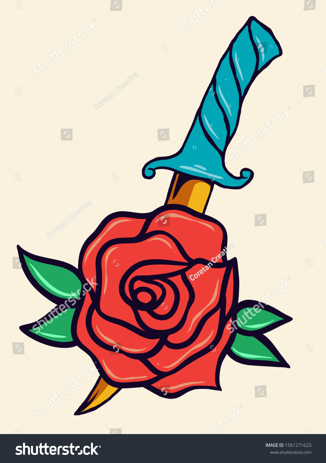 Dagger Knife Rose Flower Design Vector Stock Vector (Royalty Free ...