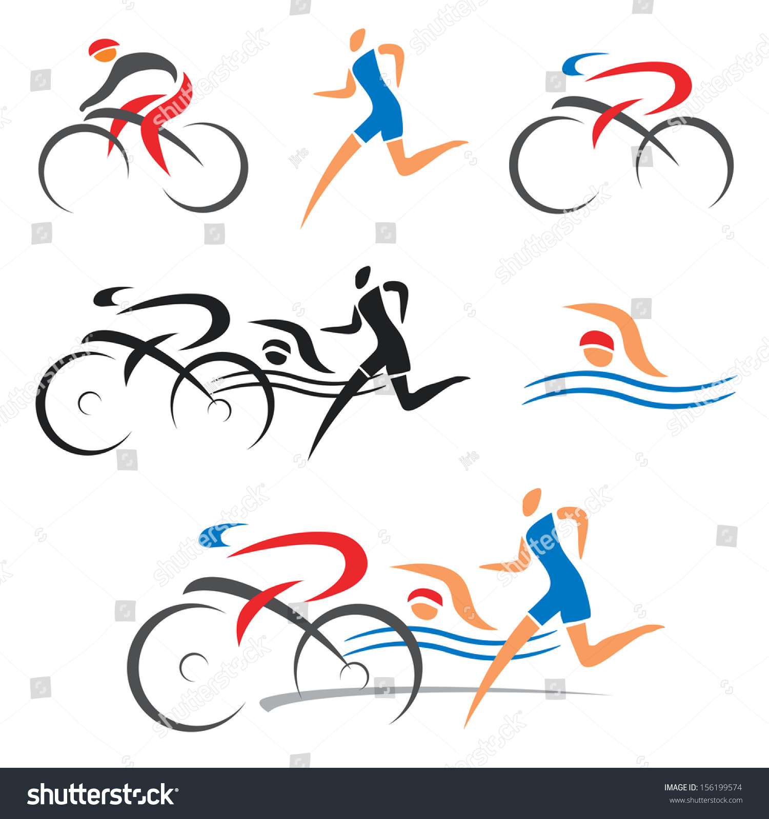 Icons Symbolizing Triathlon Swimming Running Cycling Stock Vector ...