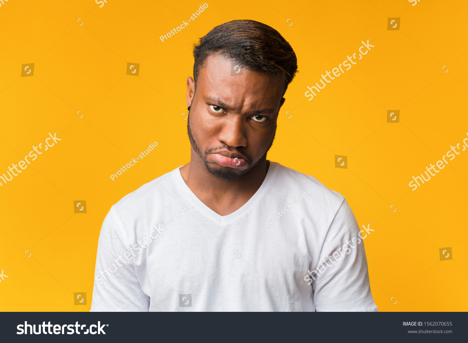 Sulky Face Grumpy Afro Guy Looking Stock Photo 1562070655 