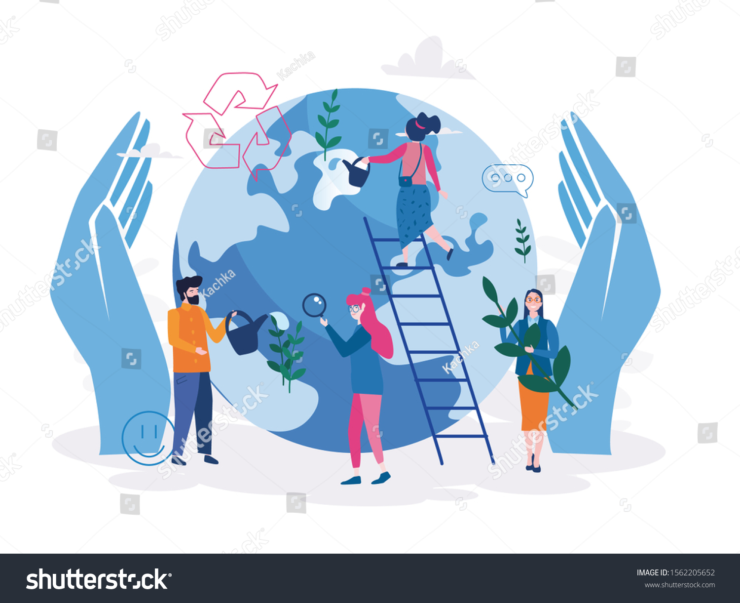 Saving Planet Group People Ecologists Taking Stock Vector (Royalty Free ...