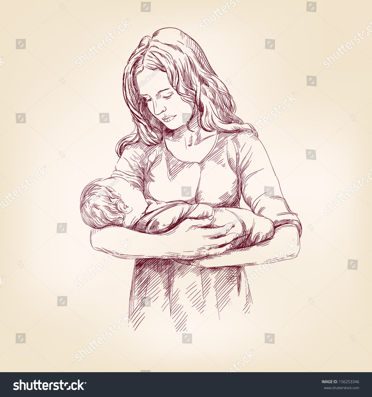 woman holding a baby sketch