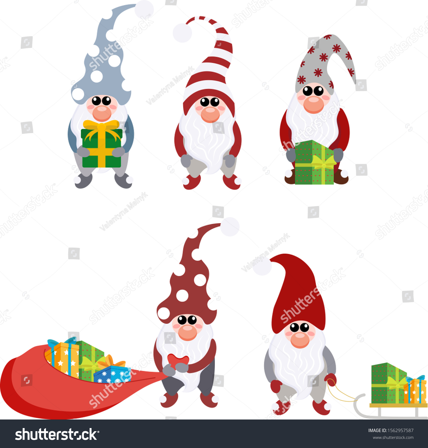 Funny Christmas Cartoon Gnomes Set Vector Stock Vector (Royalty Free ...