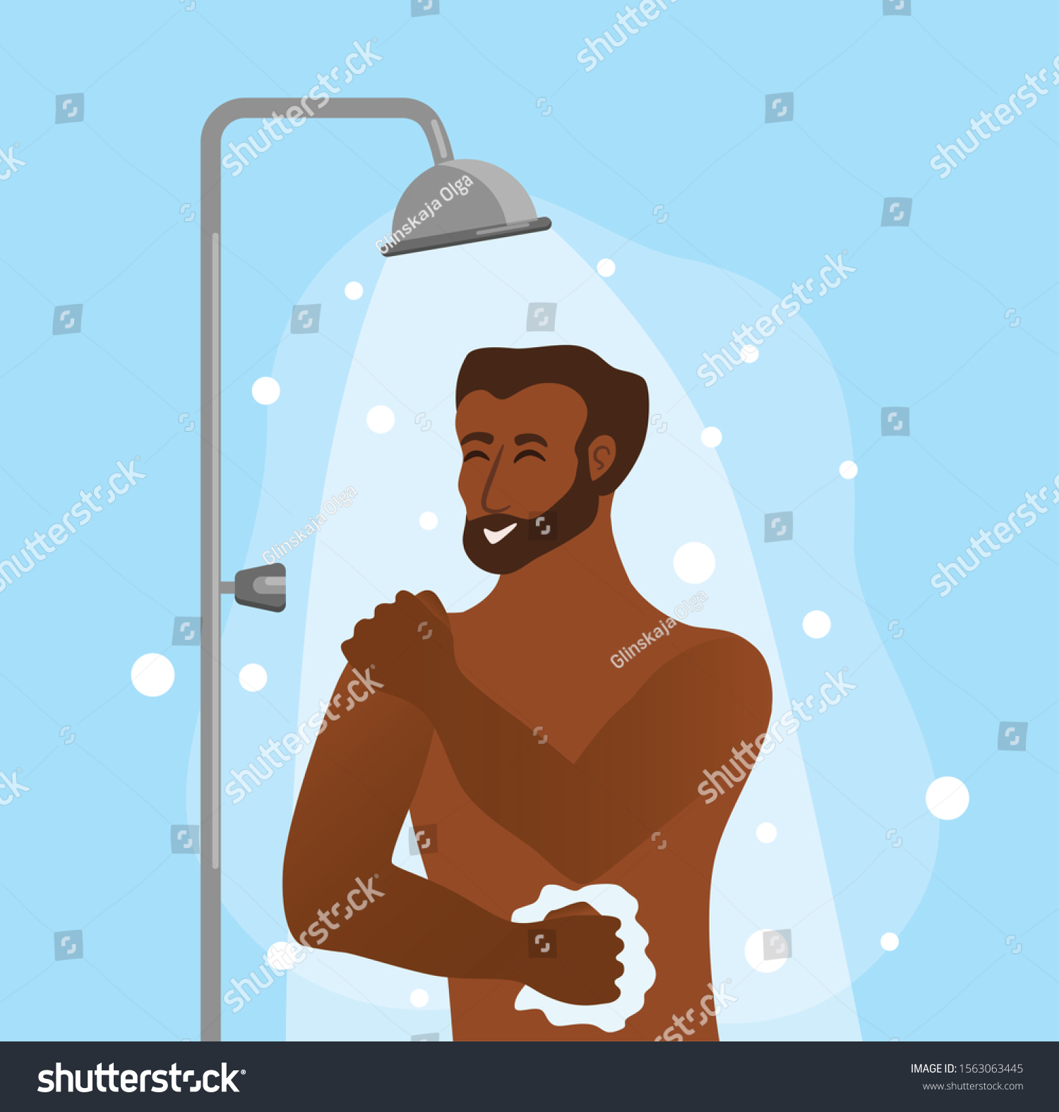 Young African American Men Taking Shower Stock Vector Royalty Free