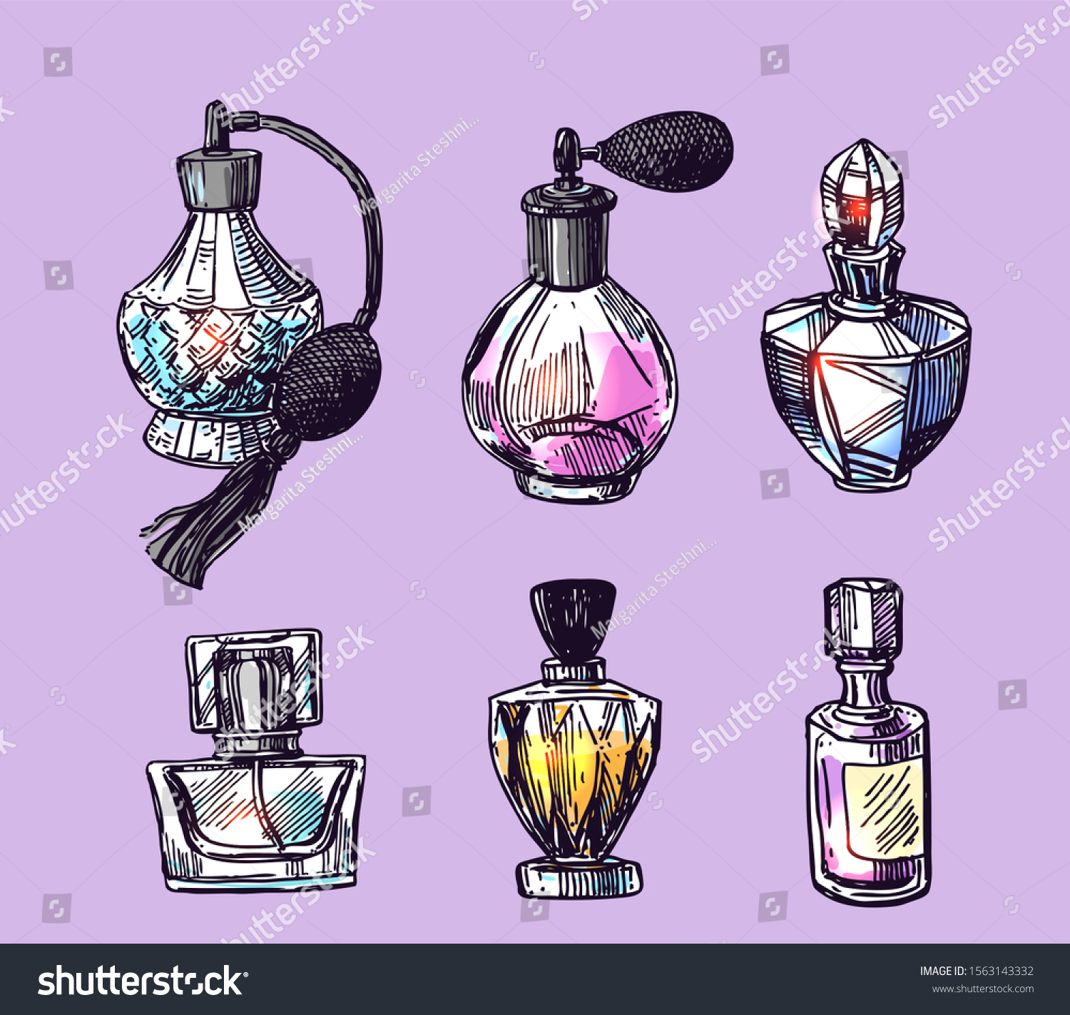 Fragrance Bottles Vector Illustration Hand Drawn Stock Vector (Royalty ...