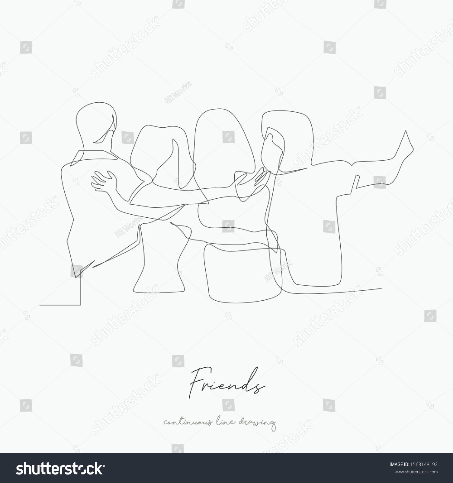 Continuous Line Drawing Friends Simple Vector: เวกเตอร์สต็อก (ปลอดค่า 