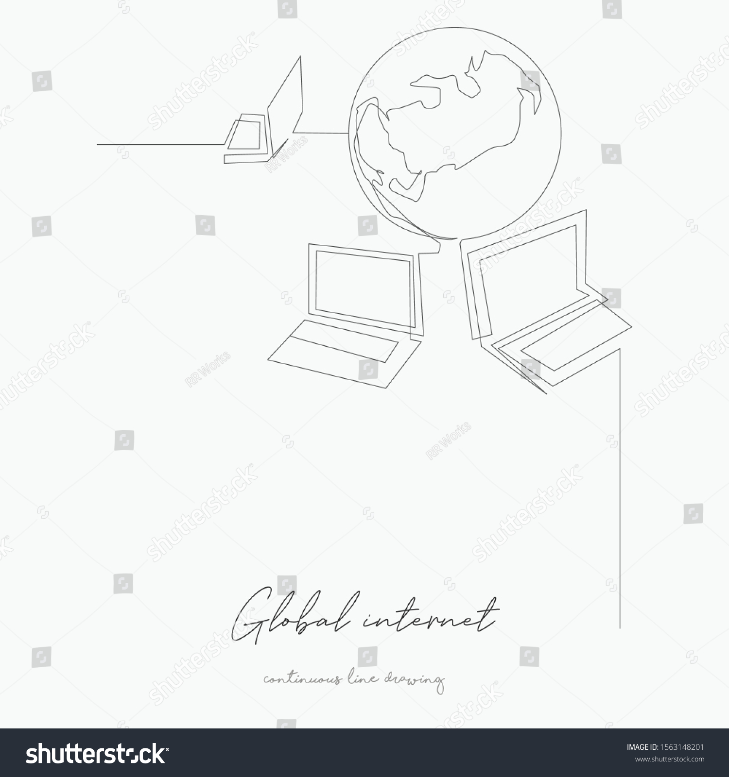 Continuous Line Drawing Global Internet Connection Stock Vector ...