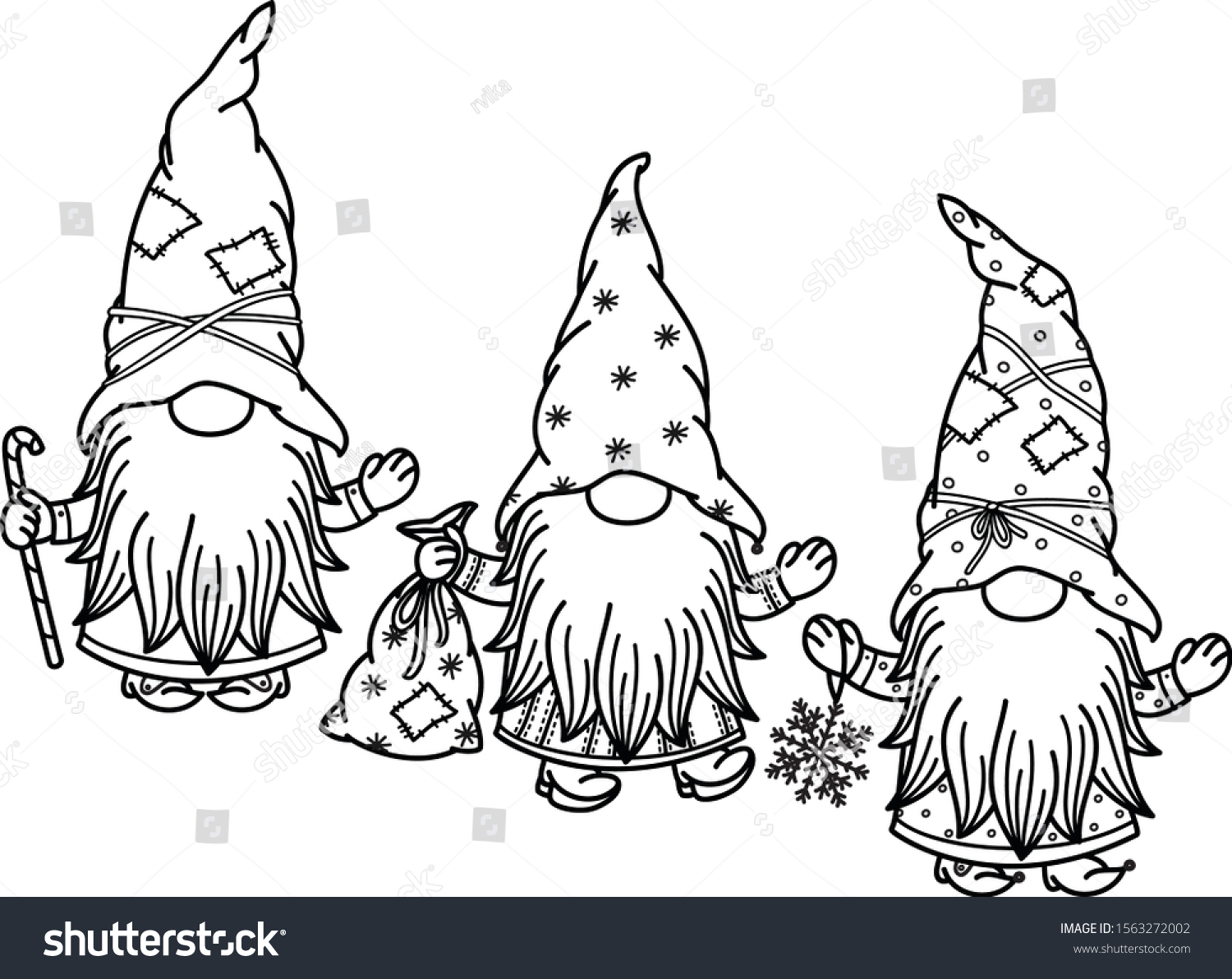 Vector Cute Gnomes Cartoons Black Silhouette Stock Vector (Royalty Free ...