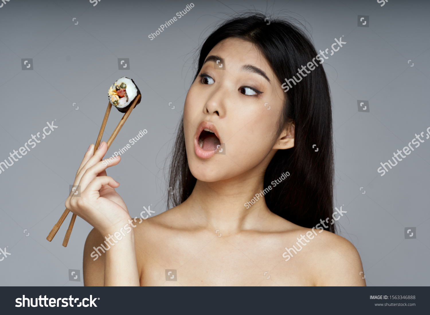 Beautiful Women Sushi Naked Shoulders Rolls Stock Photo Shutterstock