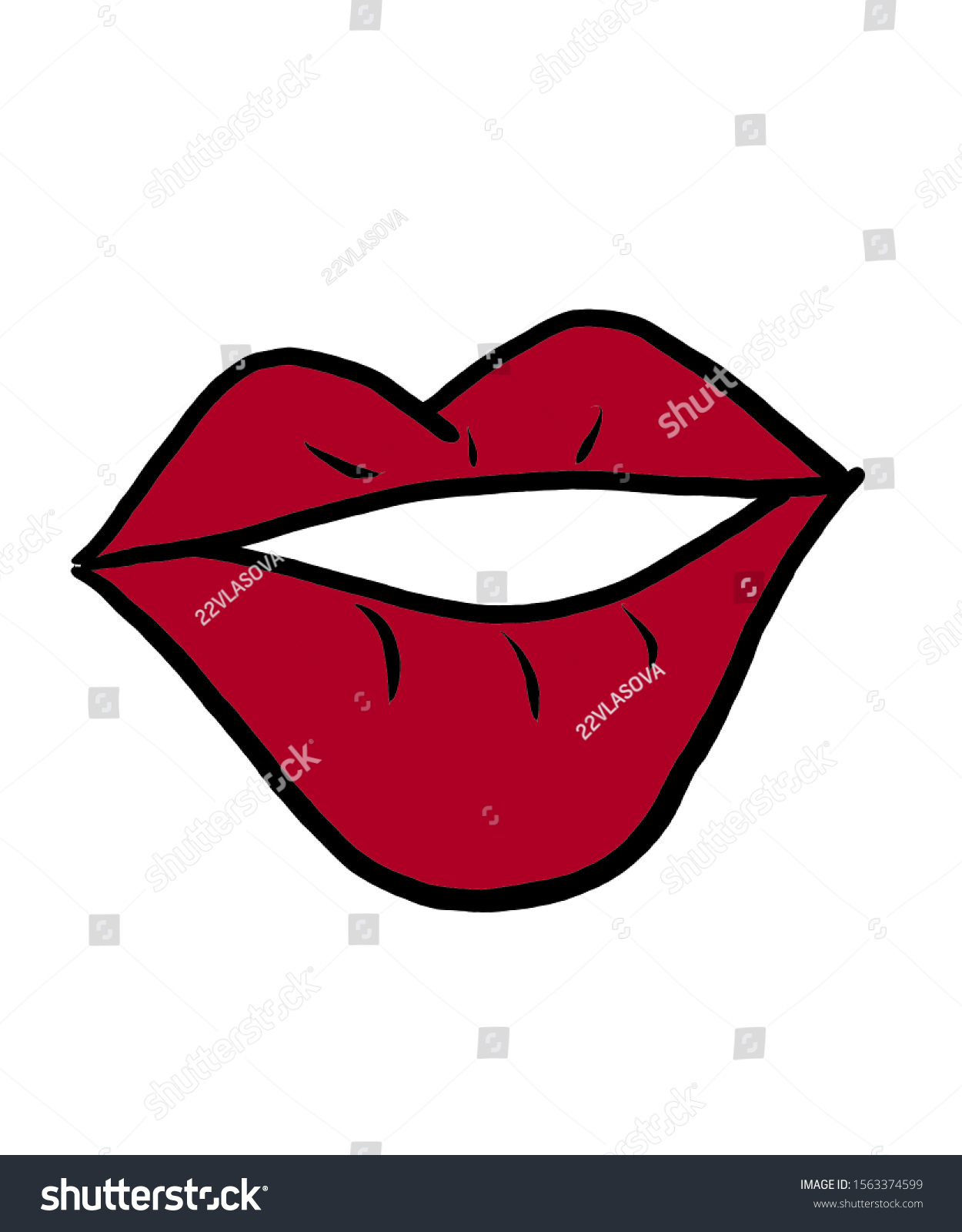 Drawing Red Lips On White Background Stock Illustration 1563374599 ...