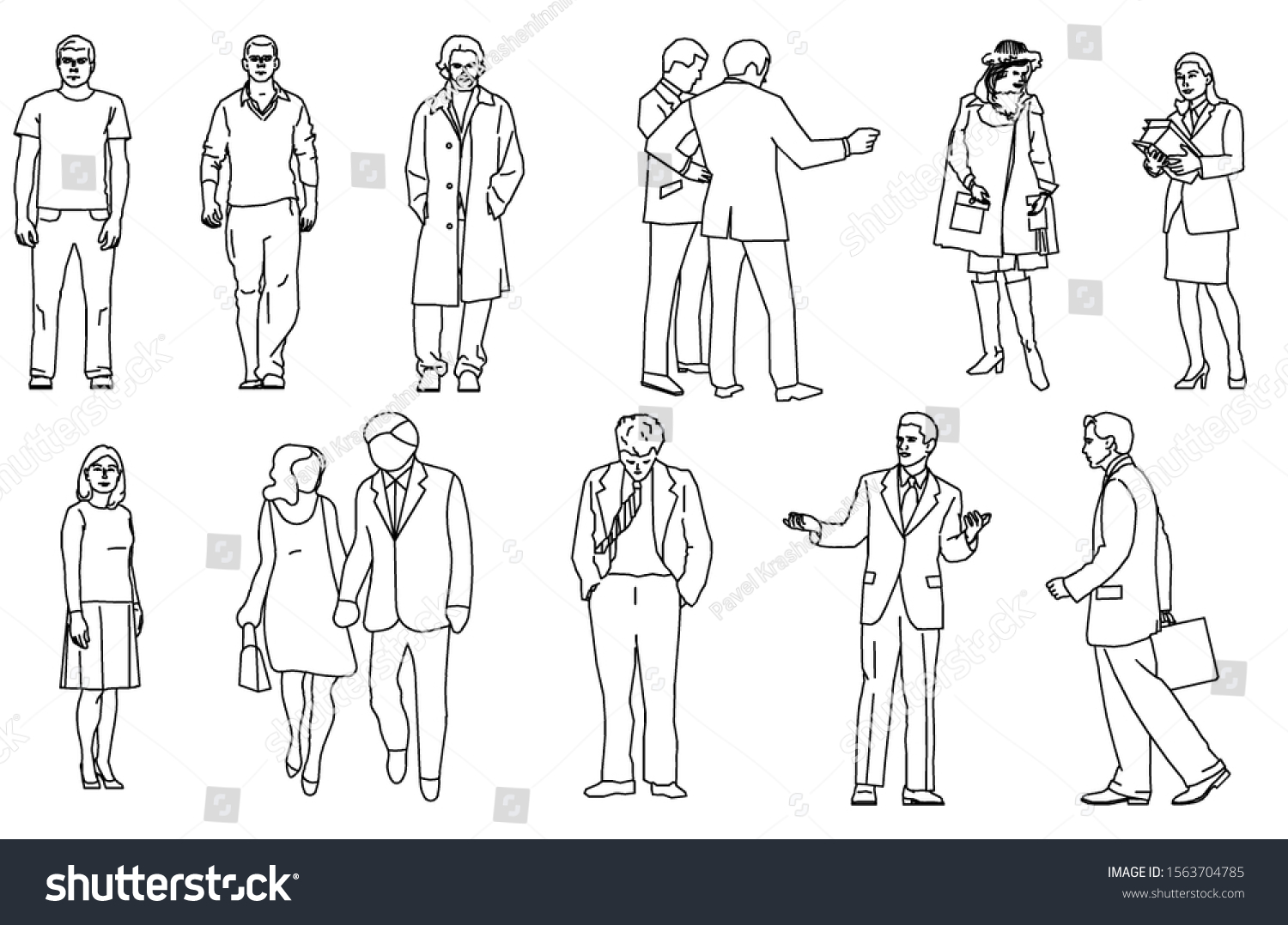 Graphic Drawing Men Women Standing Clothes Stock Illustration ...