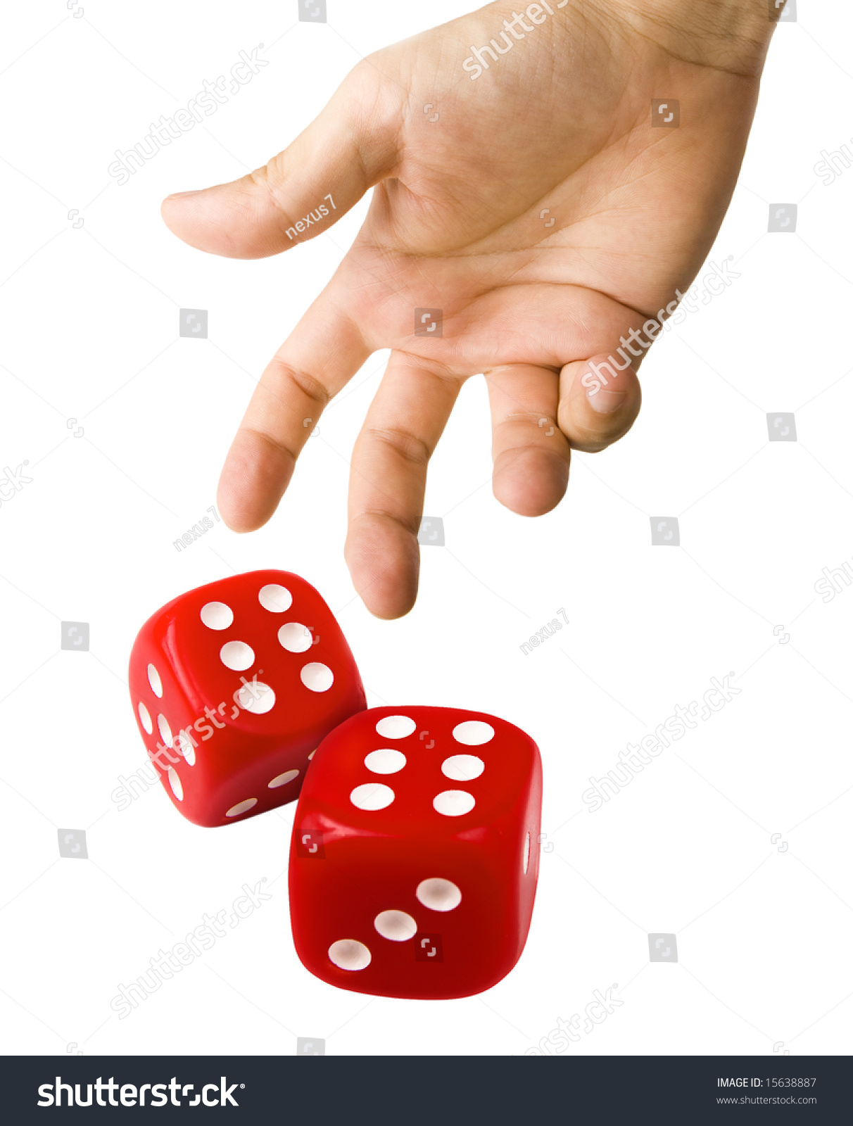 Male Hand Rolling Red Dice Isolated Stock Photo 15638887 Shutterstock