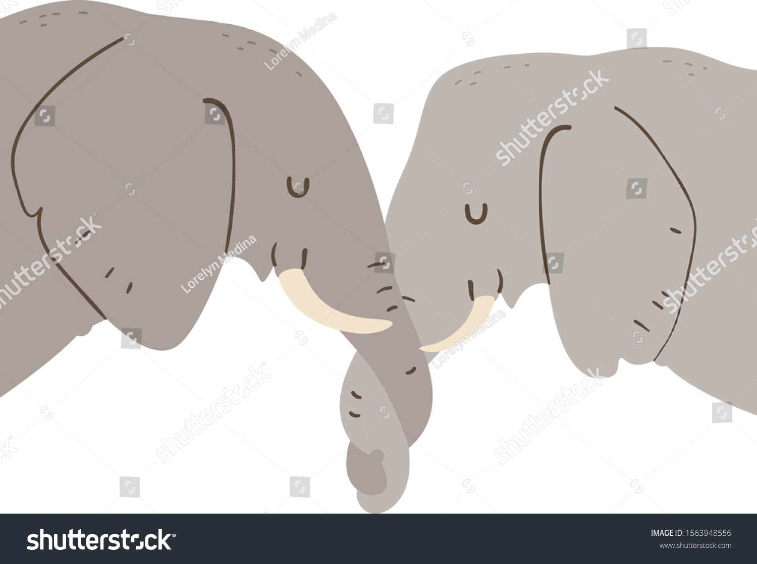 Illustration Elephants Trunks Entwined Showing Affection Stock Vector ...