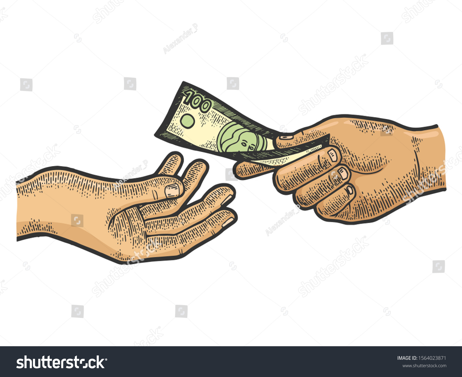 Hand Gives Dollar Money Sketch Engraving Stock Vector (royalty Free 