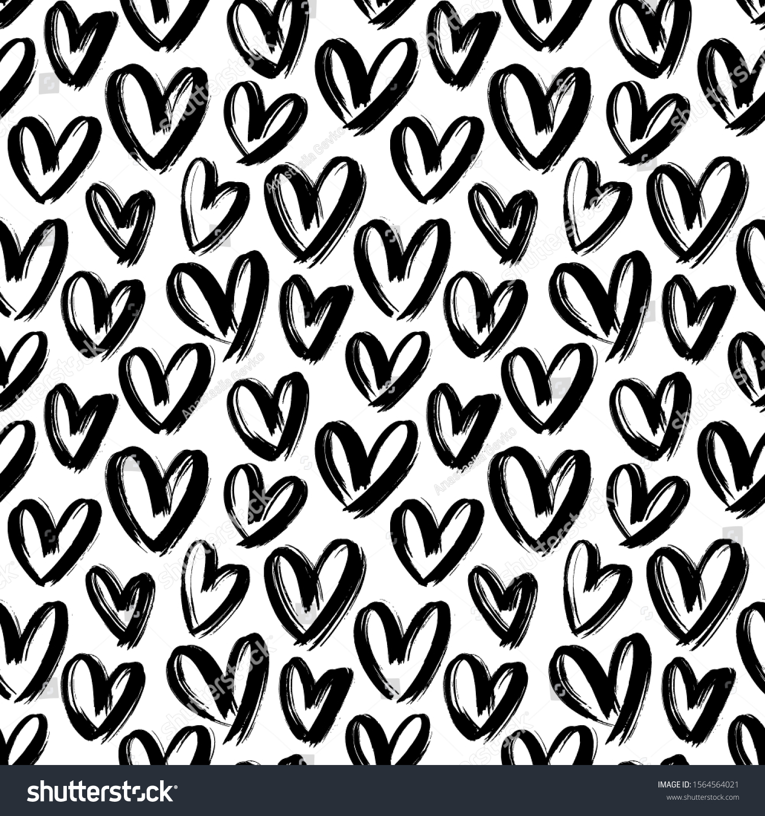 Hearts Black White Vector Seamless Pattern Stock Vector (Royalty Free ...