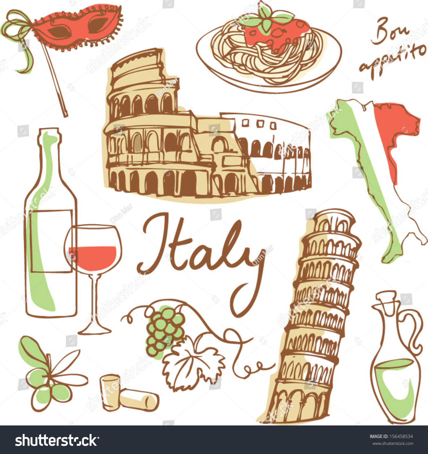 Set Italy Icons Vector Illustration Stock Vector (Royalty Free ...