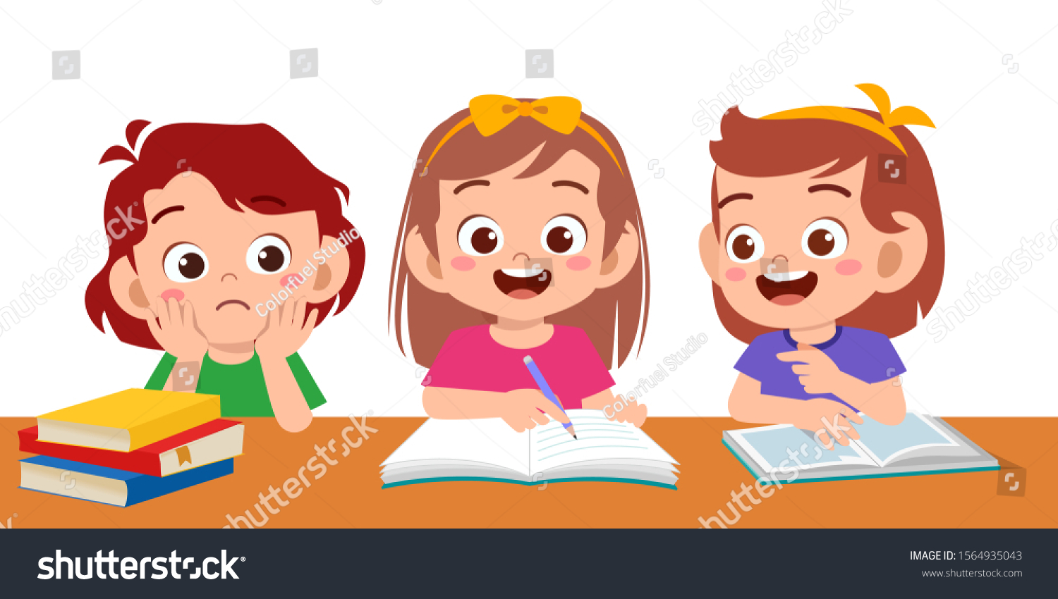 Happy Cute Kids Boy Girl Study Stock Vector (Royalty Free) 1564935043 ...