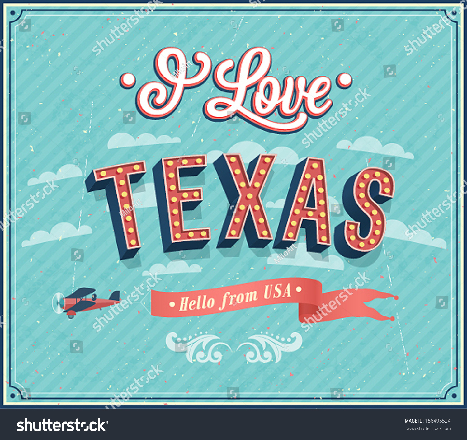 Vintage Greeting Card Texas Usa Vector Stock Vector (Royalty Free ...