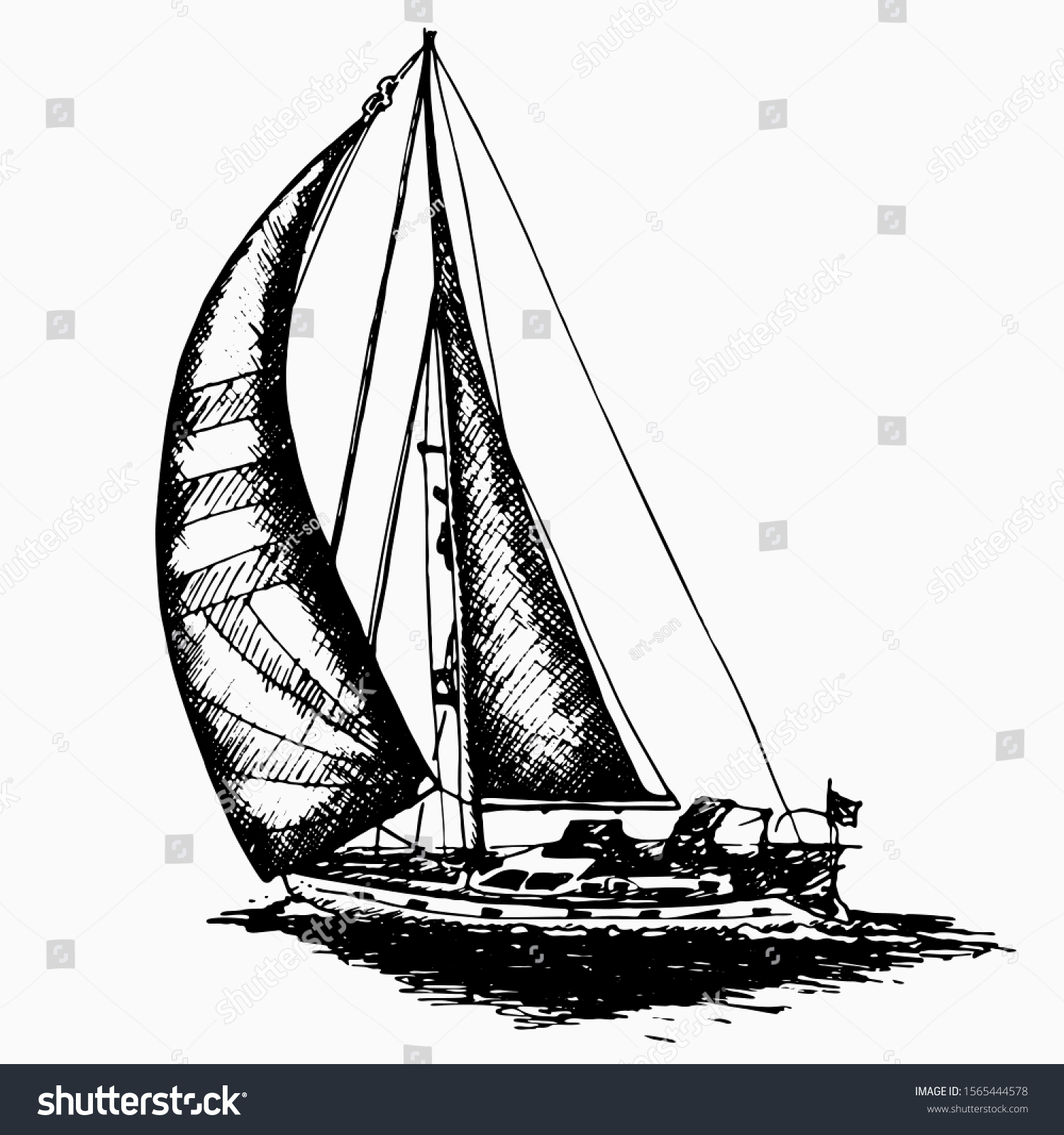 Ship Sailing Yacht Boat Antique Vintage Stock Vector (Royalty Free ...