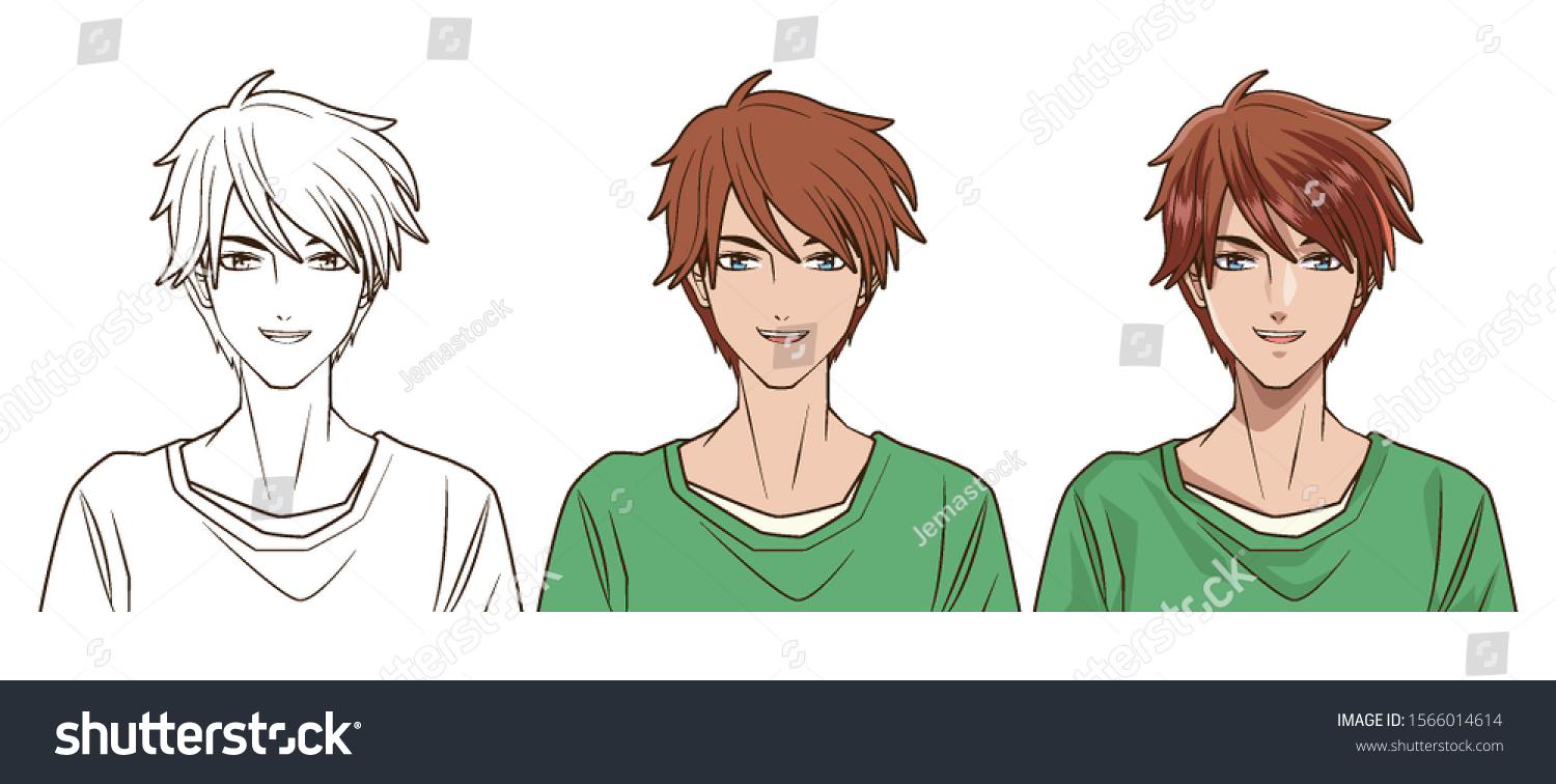 Drawing Process Young Man Anime Style Stock Vector (Royalty Free ...