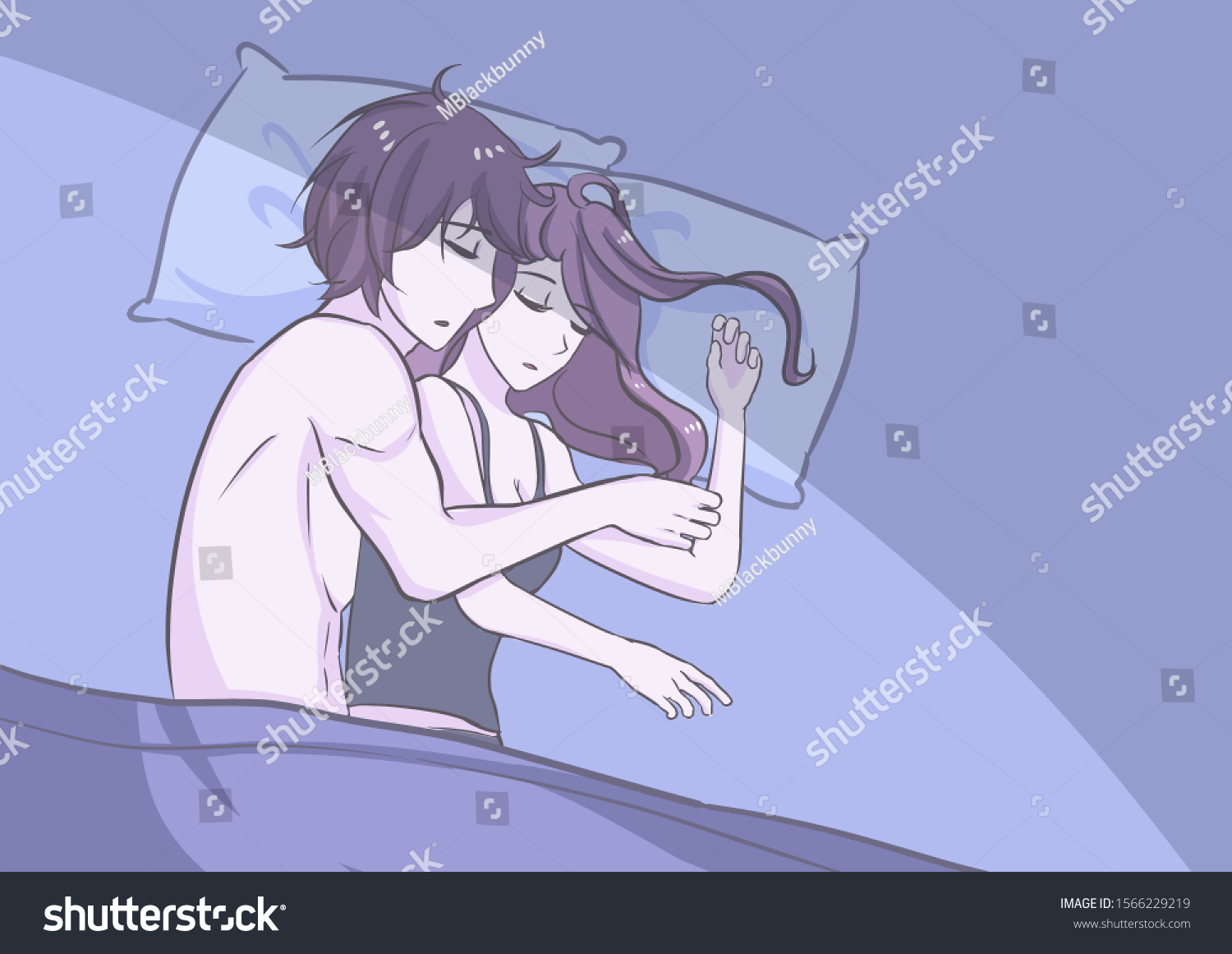 Sweet Couple Cuddling Sleeping Bed Night Stock Vector (Royalty Free) 156622...