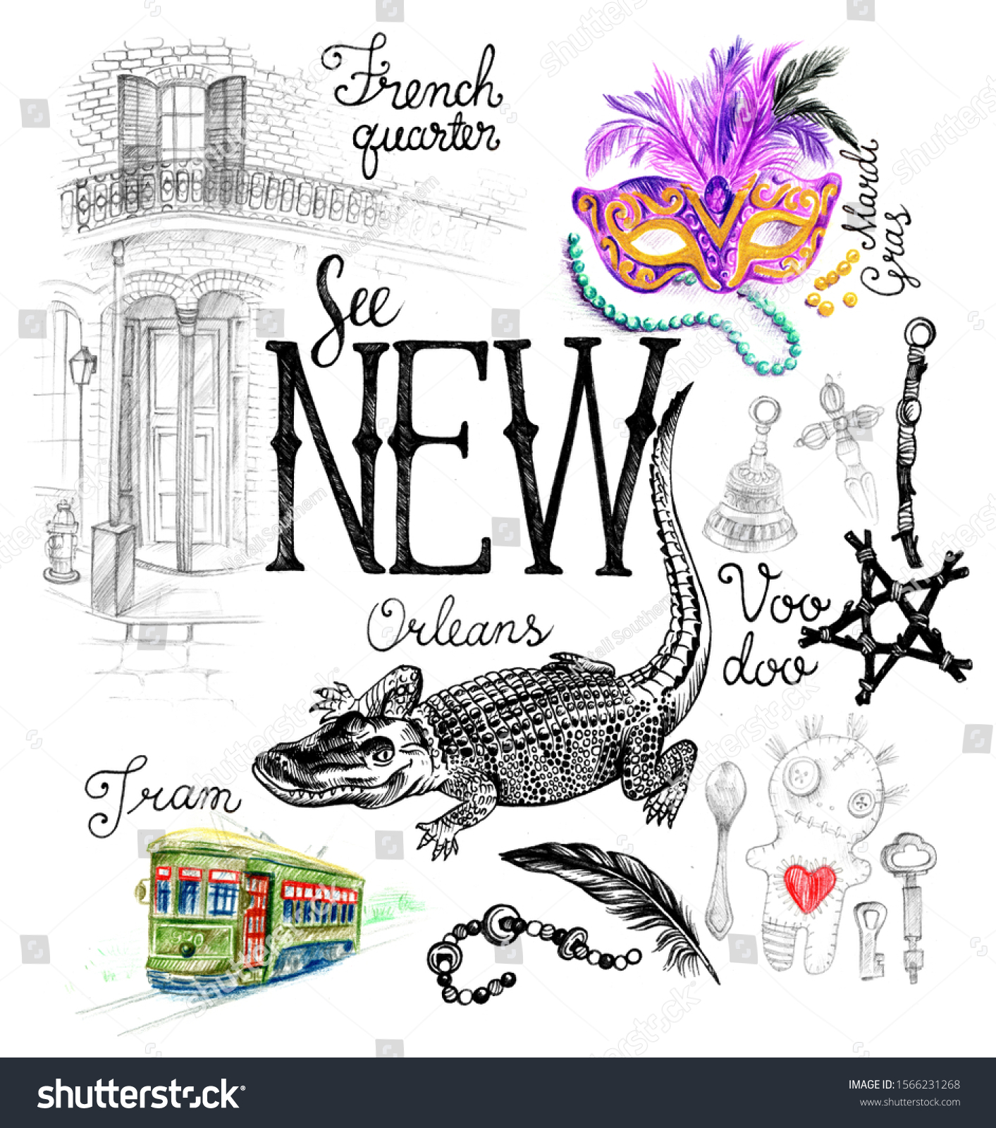 New Orleans Louisiana Symbols Voodoo Magic Stock Illustration ...