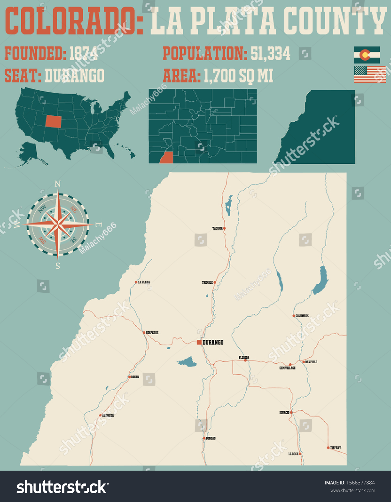 Large Detailed Map La Plata County Stock Vector (Royalty Free ...